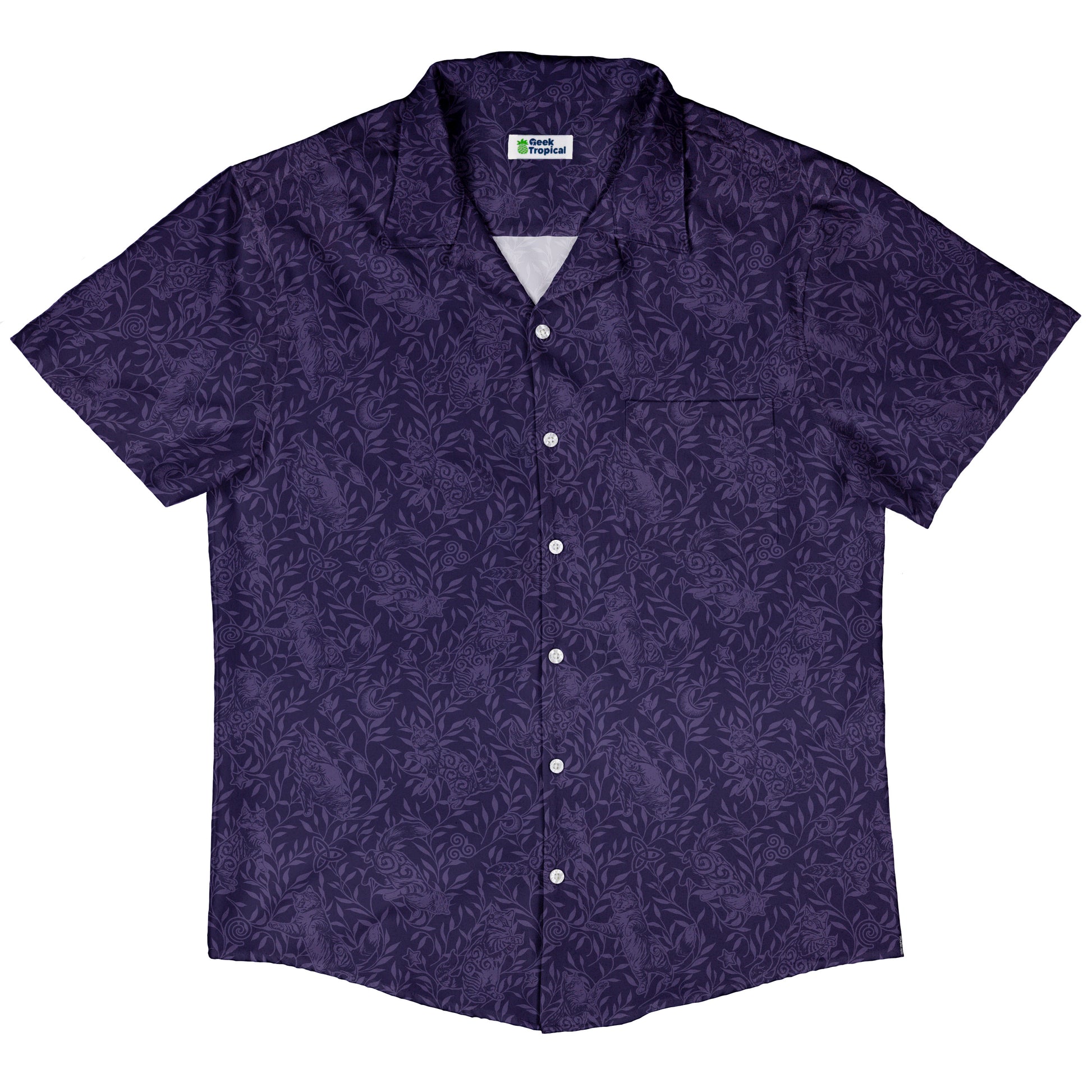 Hidden Garden Cats Lilac Button Up Shirt Hawaiian Front