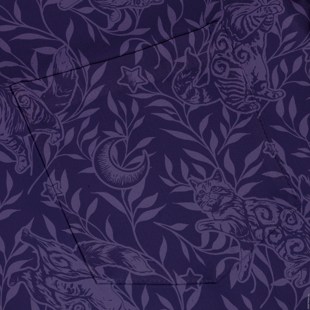 Hidden Garden Cats Lilac Button Up Shirt Pocket