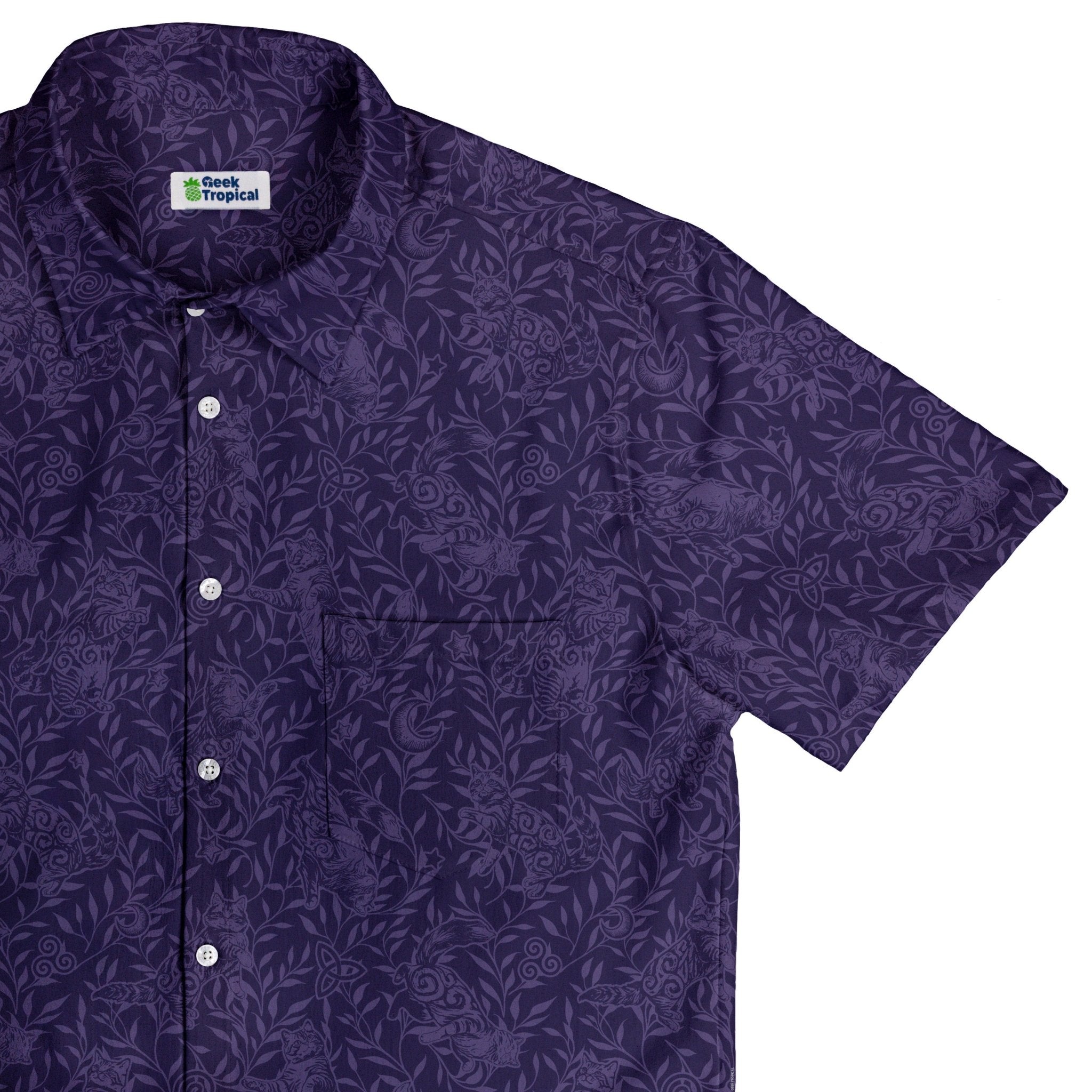 Hidden Garden Cats Lilac Button Up Shirt 1