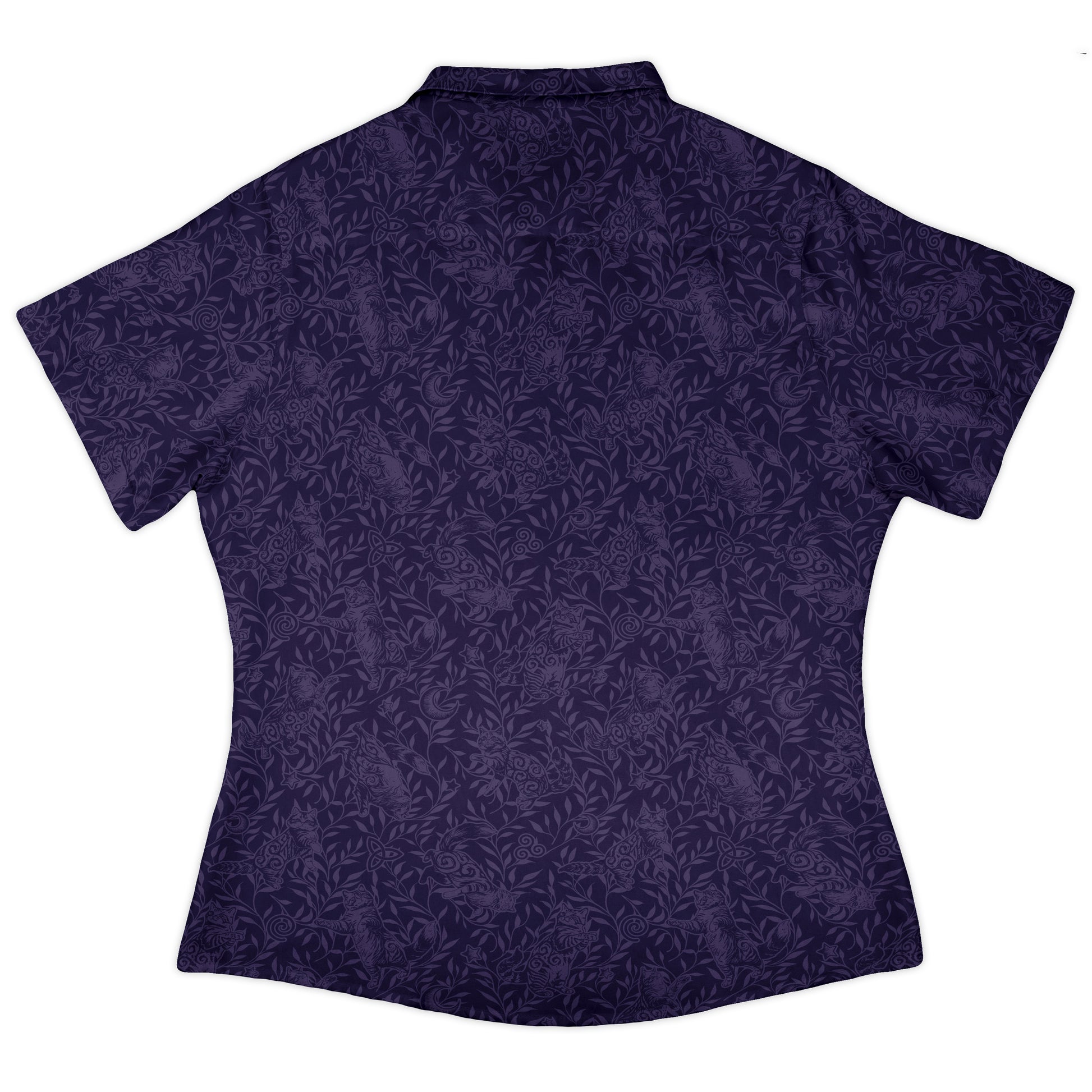 Hidden Garden Cats Lilac Curvy Button Up Shirt womens back