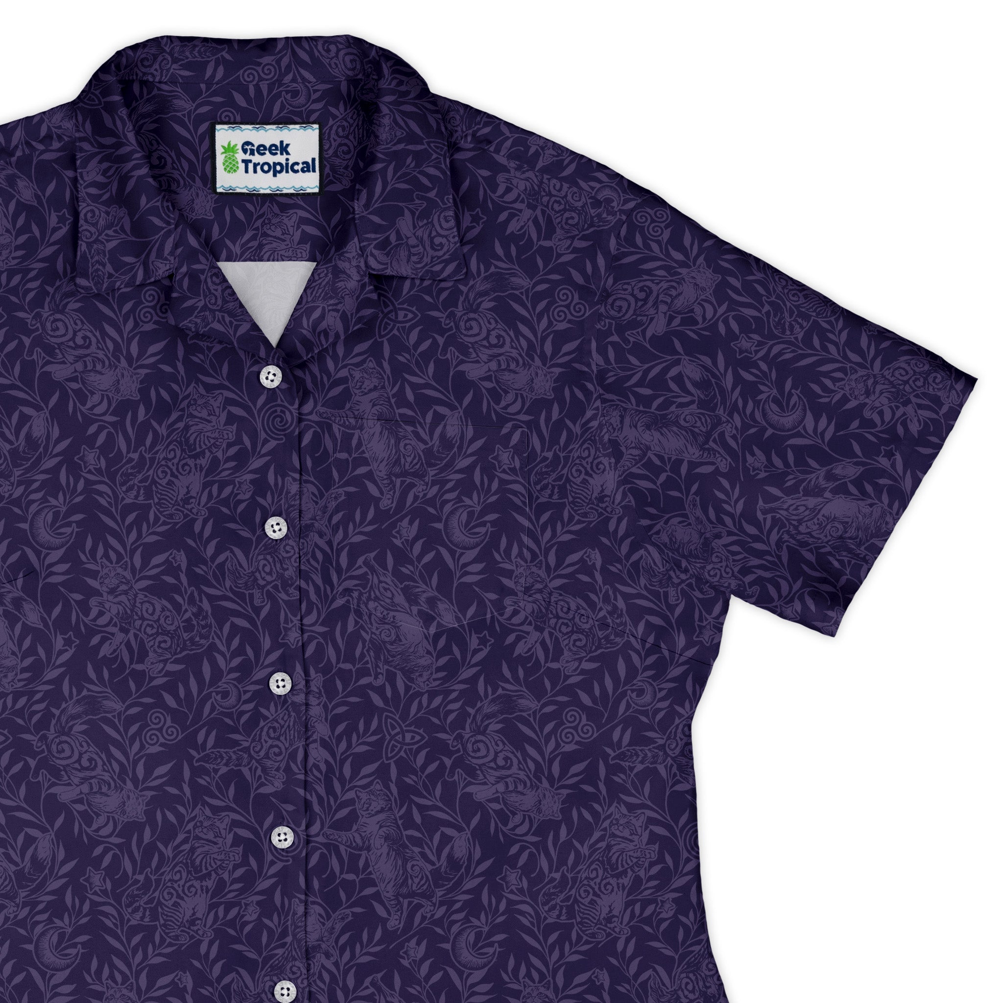 Hidden Garden Cats Lilac Curvy Button Up Shirt womens top right