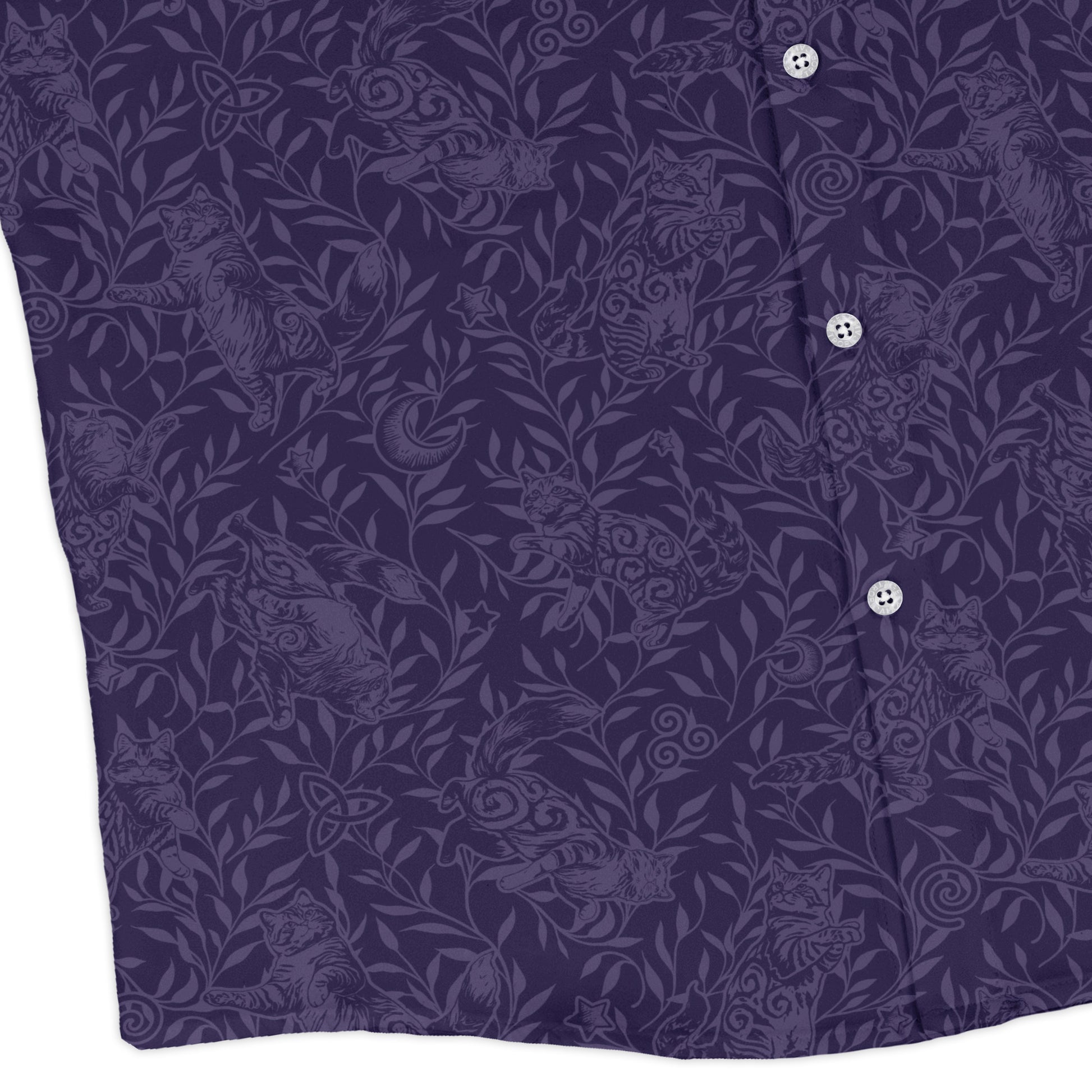 Hidden Garden Cats Lilac Long Sleeve Button Up Shirt corner