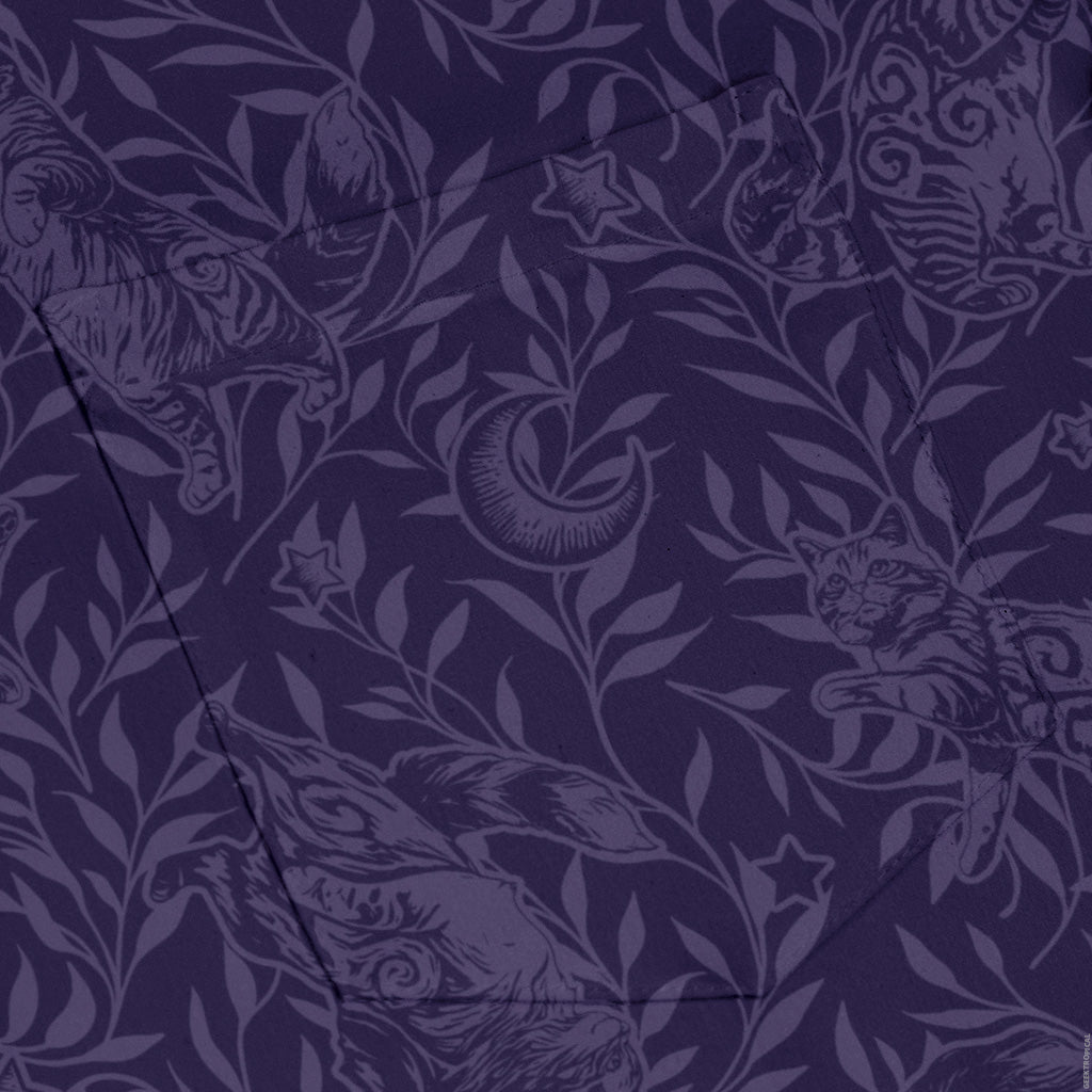 Hidden Garden Cats Lilac Long Sleeve Button Up Shirt pocket