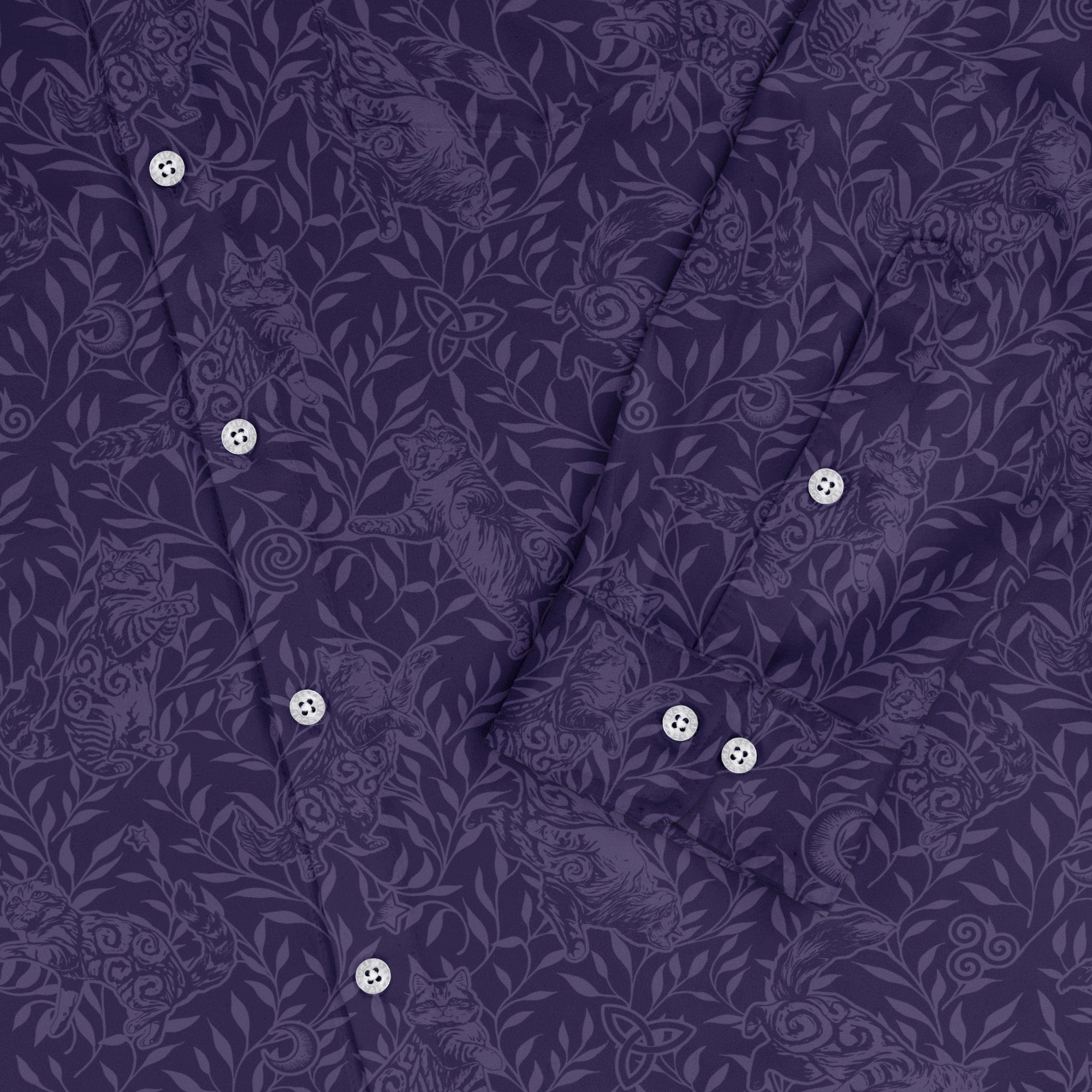 Hidden Garden Cats Lilac Long Sleeve Button Up Shirt 2