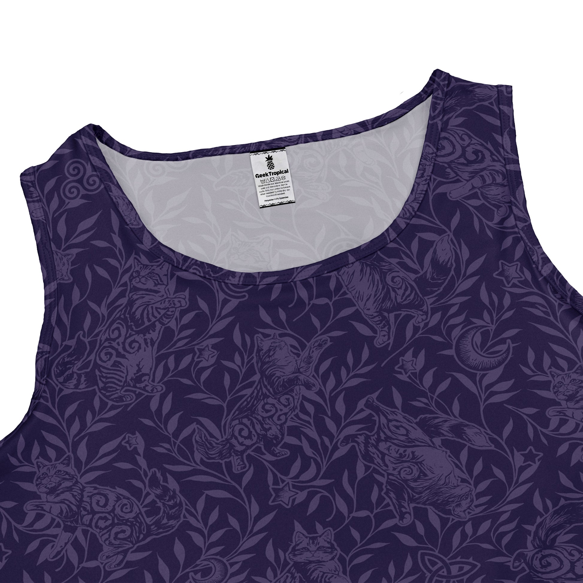 Hidden Garden Cats Lilac Sleeveless Dress close front