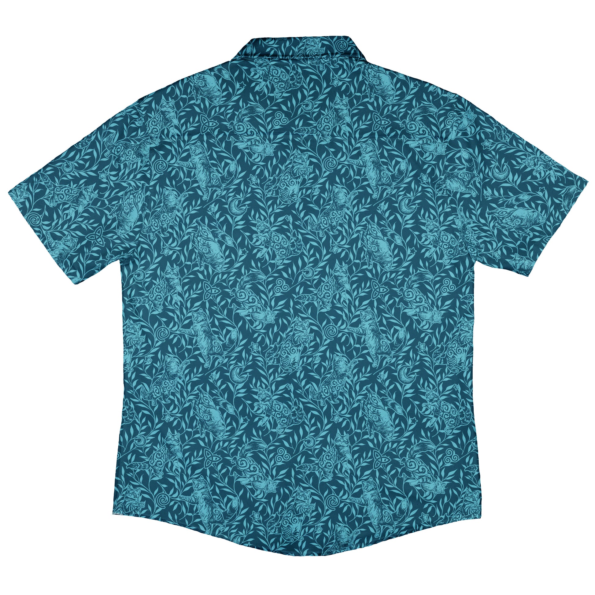 Hidden Garden Cats Teal Button Up Shirt Back
