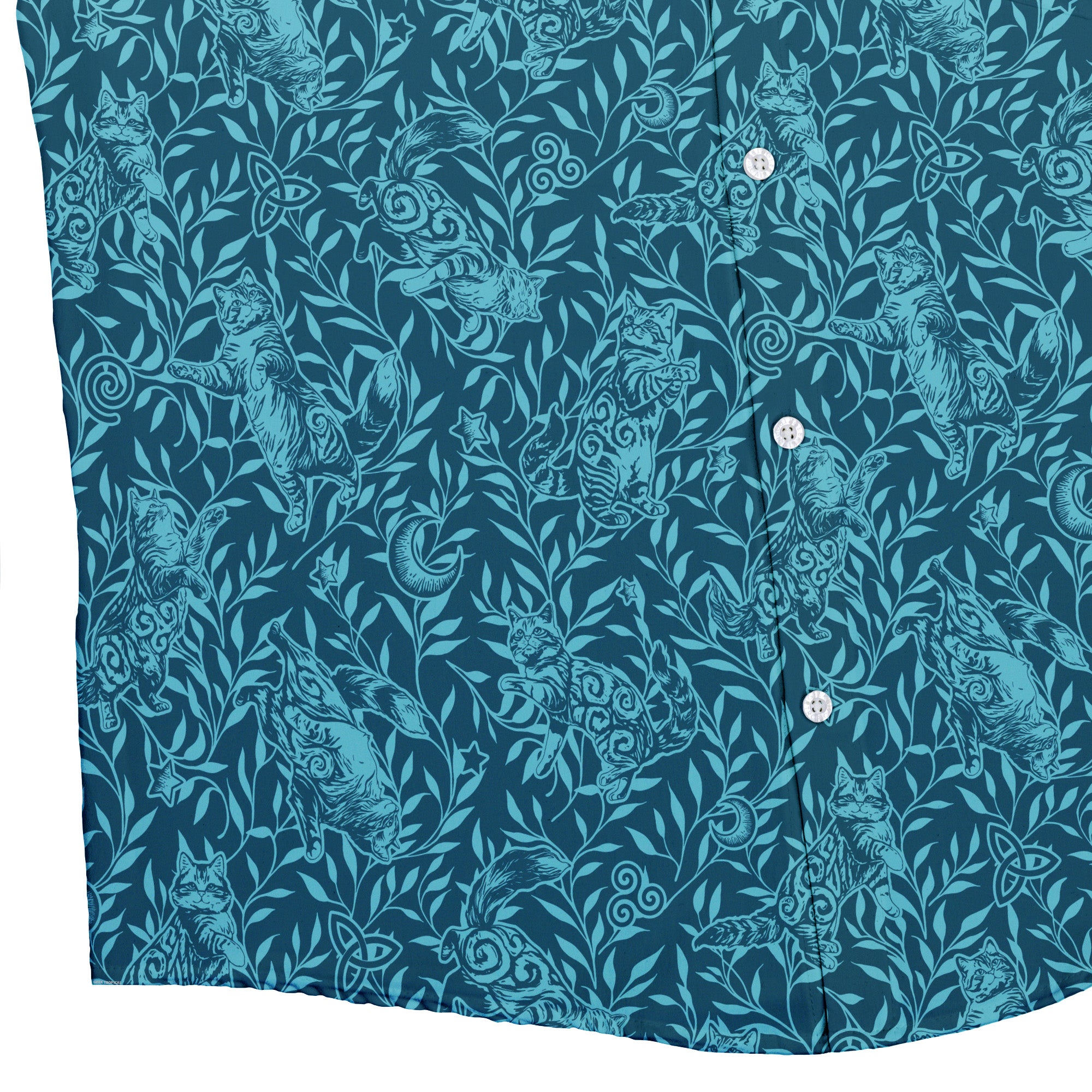 Hidden Garden Cats Teal Button Up Shirt 2
