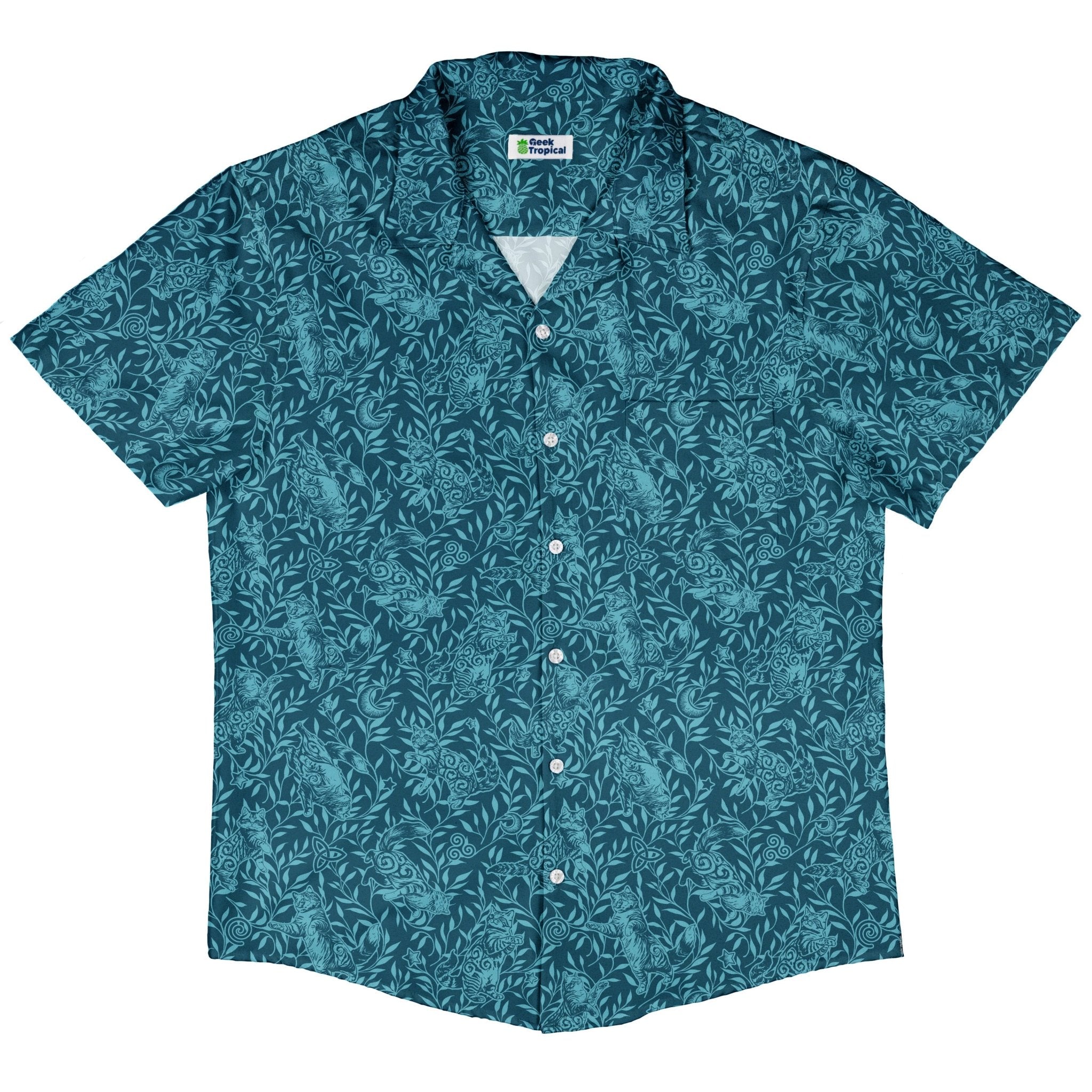 Hidden Garden Cats Teal Button Up Shirt 5