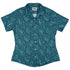 Hidden Garden Cats Teal Curvy Button Up Shirt womens front
