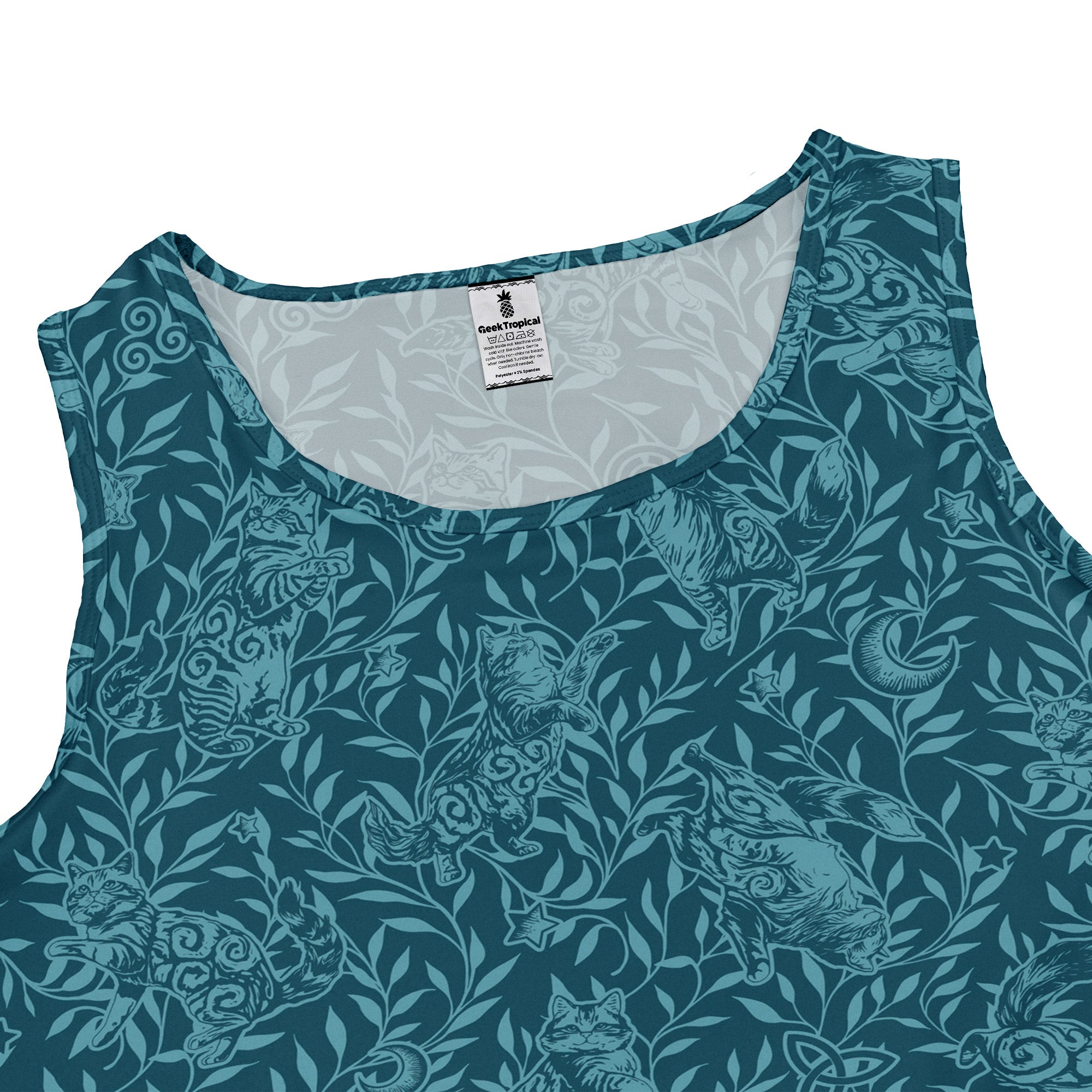 Hidden Garden Cats Teal Sleeveless Dress 2