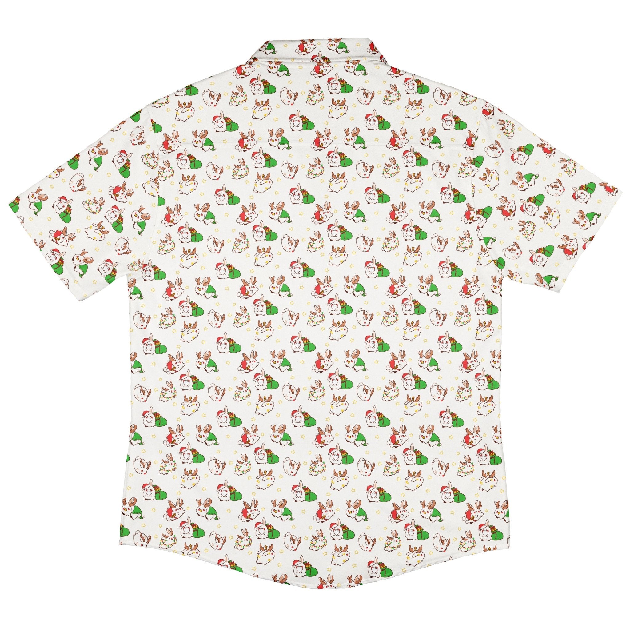 Holly Jolly Bunnies Button Up Shirt Geek Nerd adult sizing Christmas Print Design by Ardi Tong