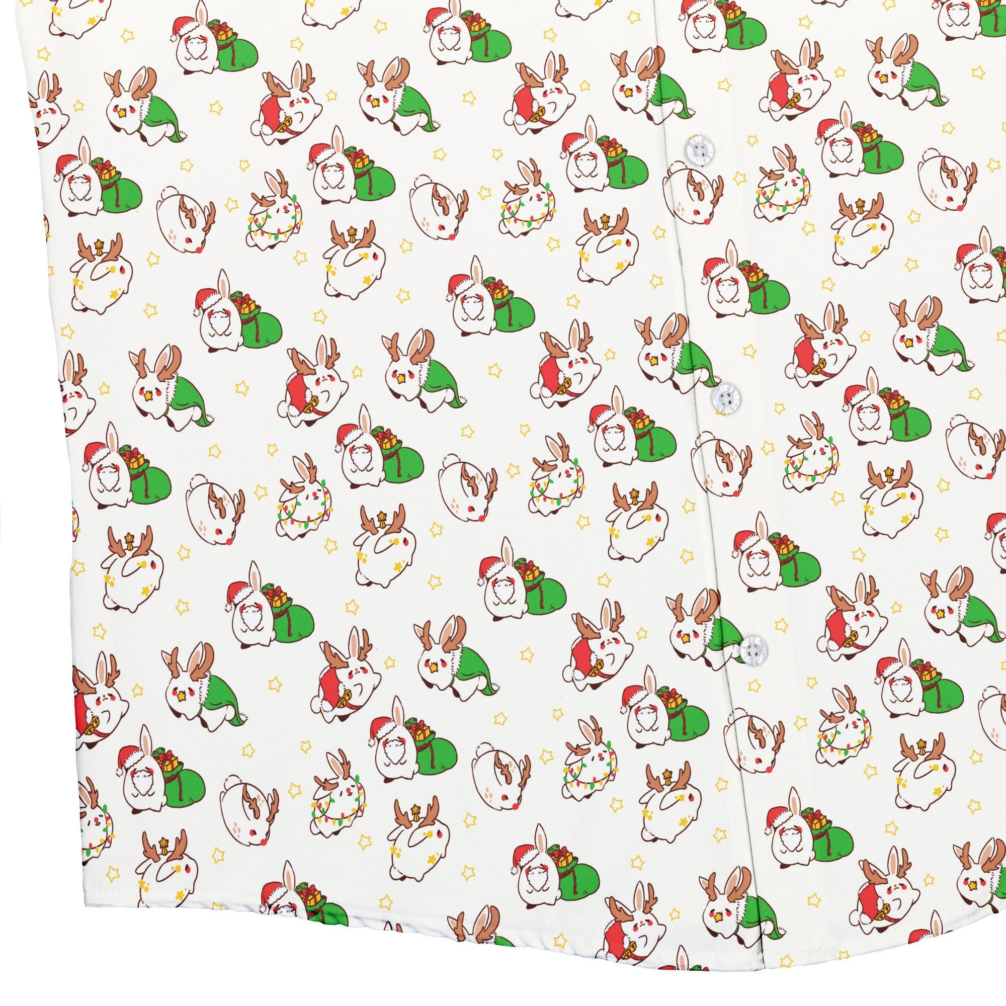 Holly Jolly Bunnies Button Up Shirt Geek Nerd adult sizing Christmas Print Design by Ardi Tong