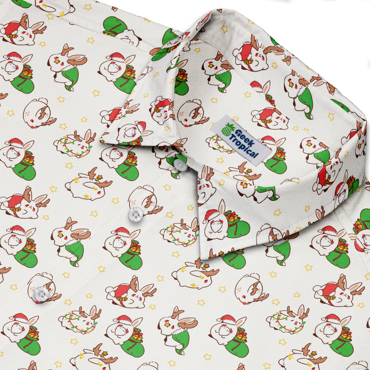 Holly Jolly Bunnies Button Up Shirt Geek Nerd adult sizing Christmas Print Design by Ardi Tong