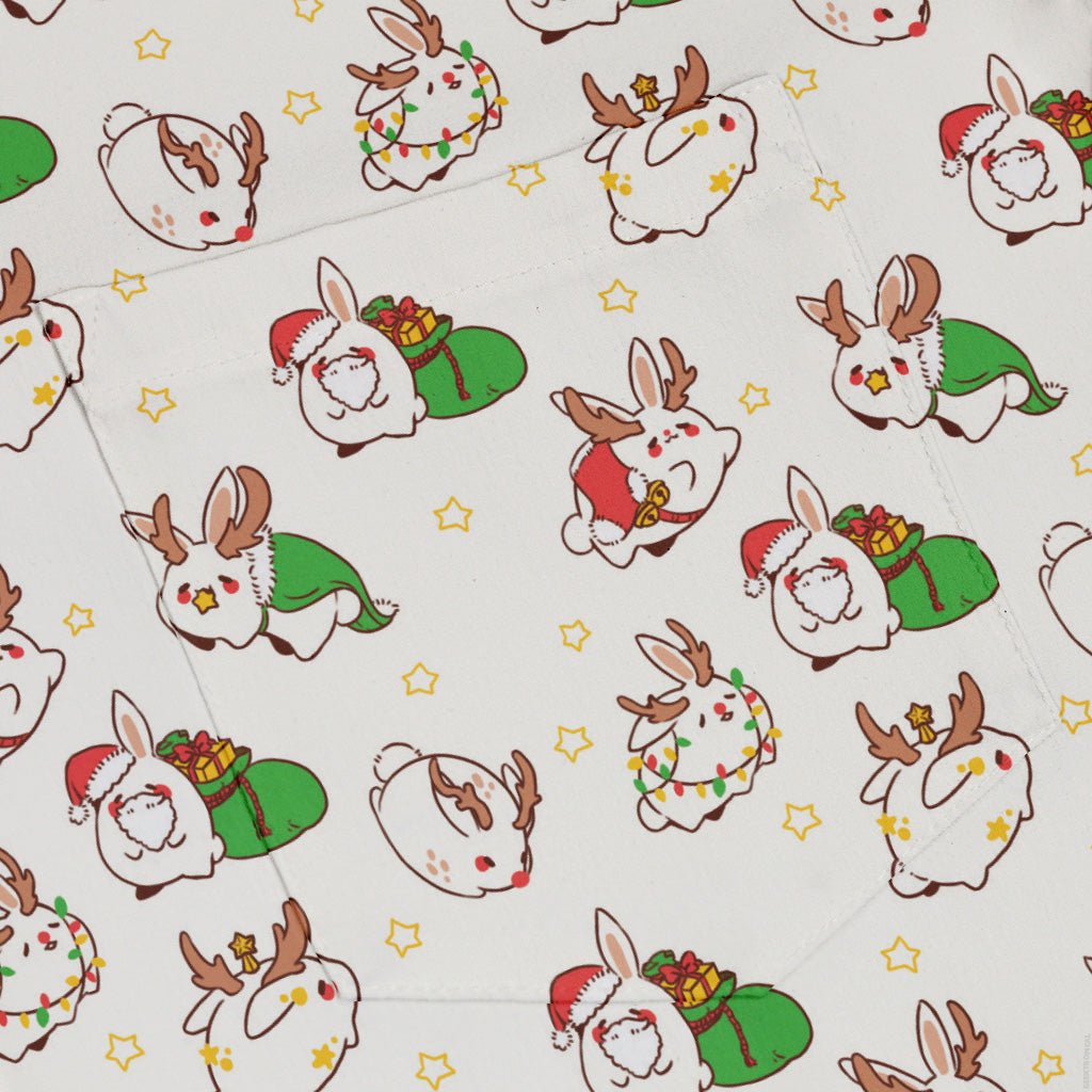 Holly Jolly Bunnies Button Up Shirt Geek Nerd adult sizing Christmas Print Design by Ardi Tong