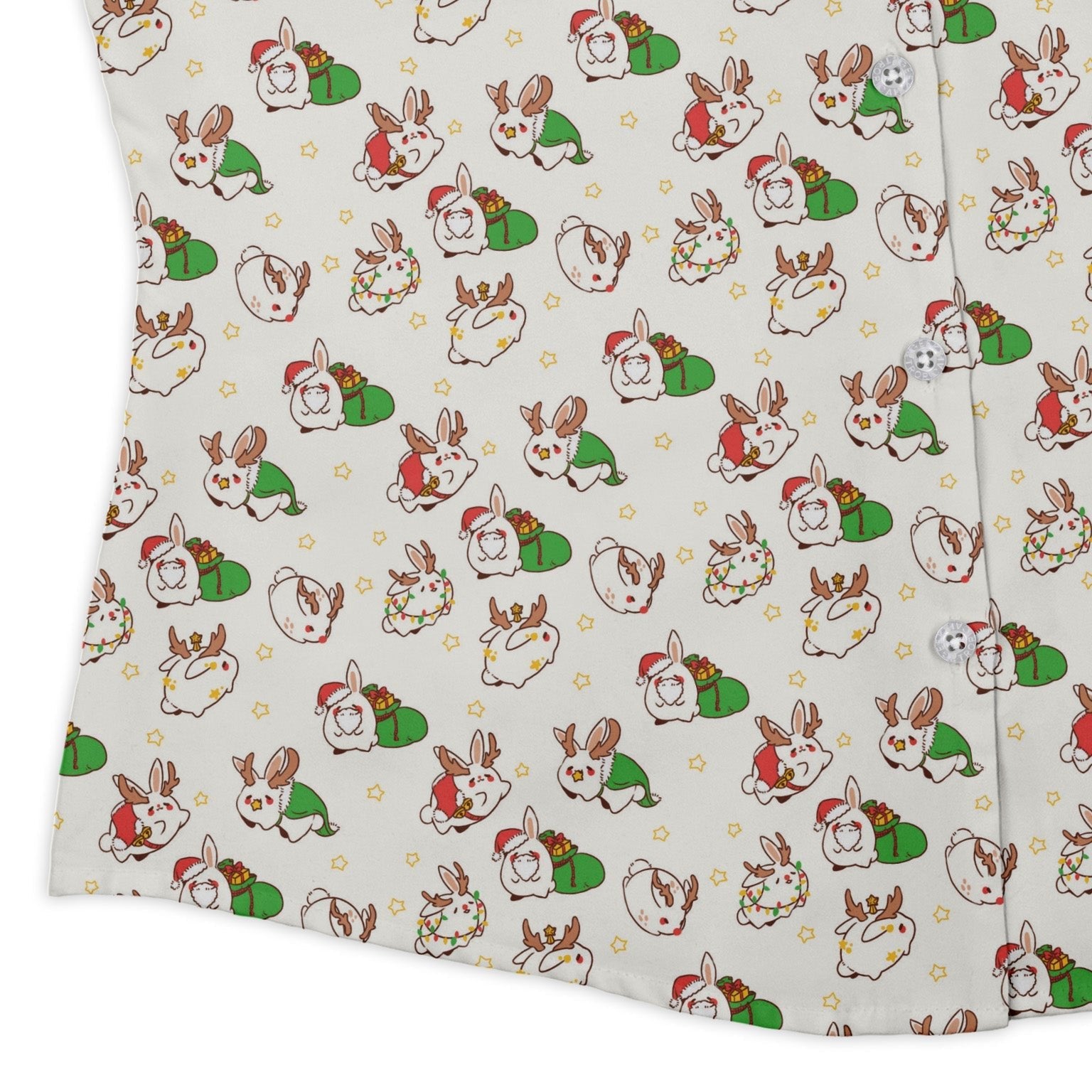 Holly Jolly Bunnies Curvy Button Up Shirt Geek Nerd Anime Christmas Print Design by Ardi Tong