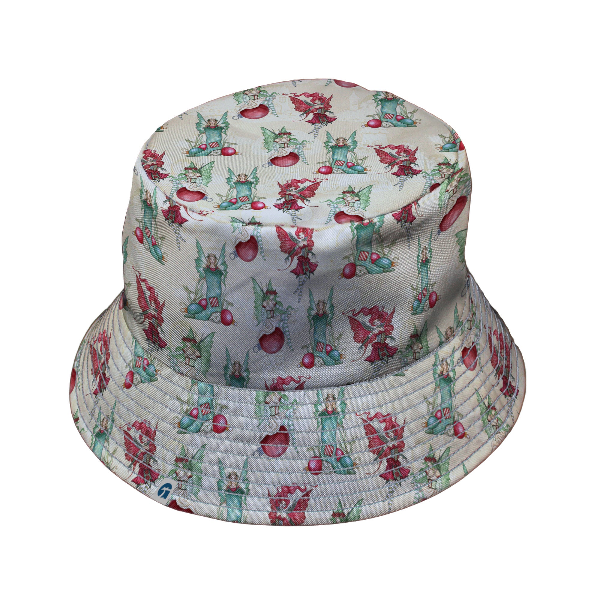 Holly Jolly Fairy Bucket Hat Gray Stitching