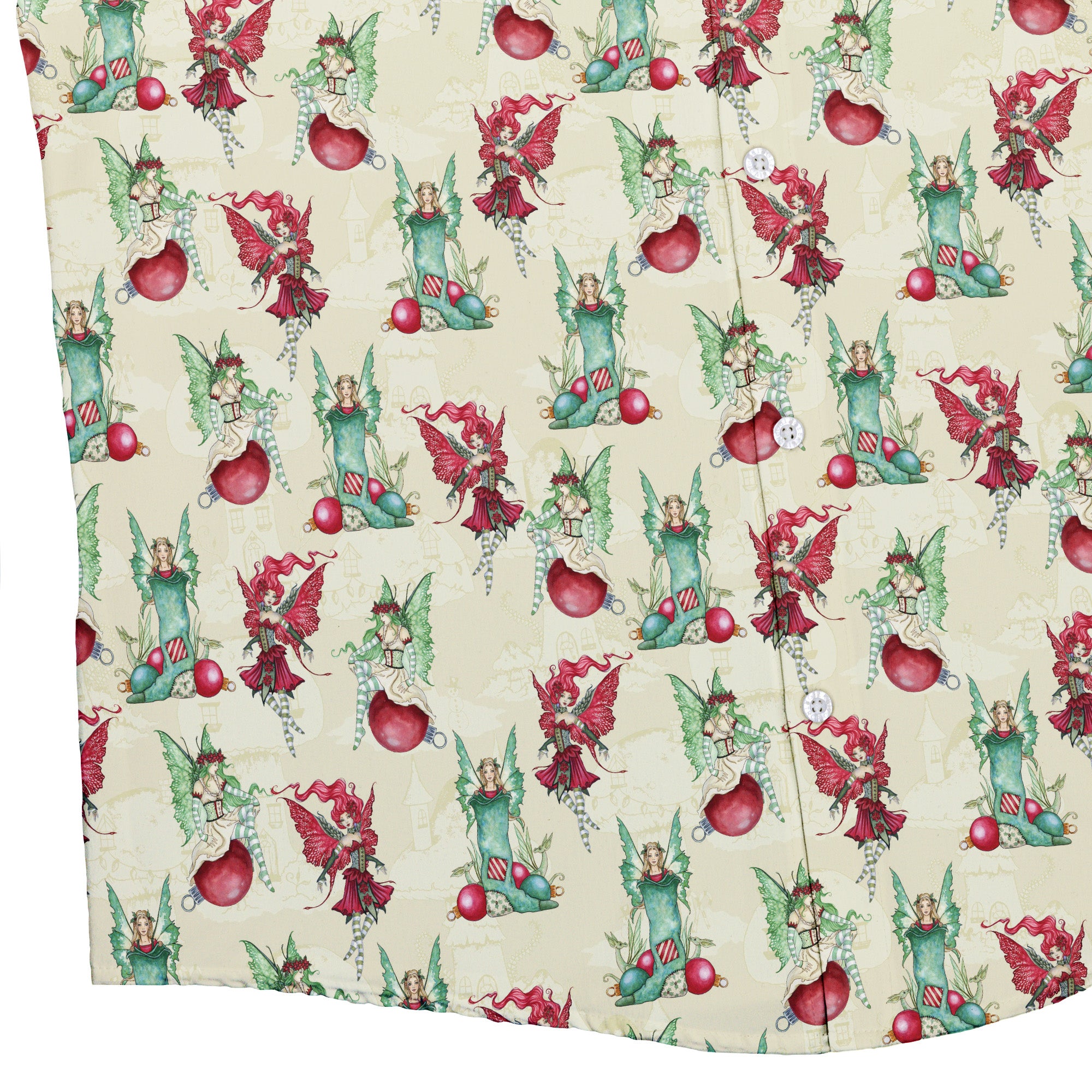 Holly Jolly Fairy Button Up Shirt Bottom Corner