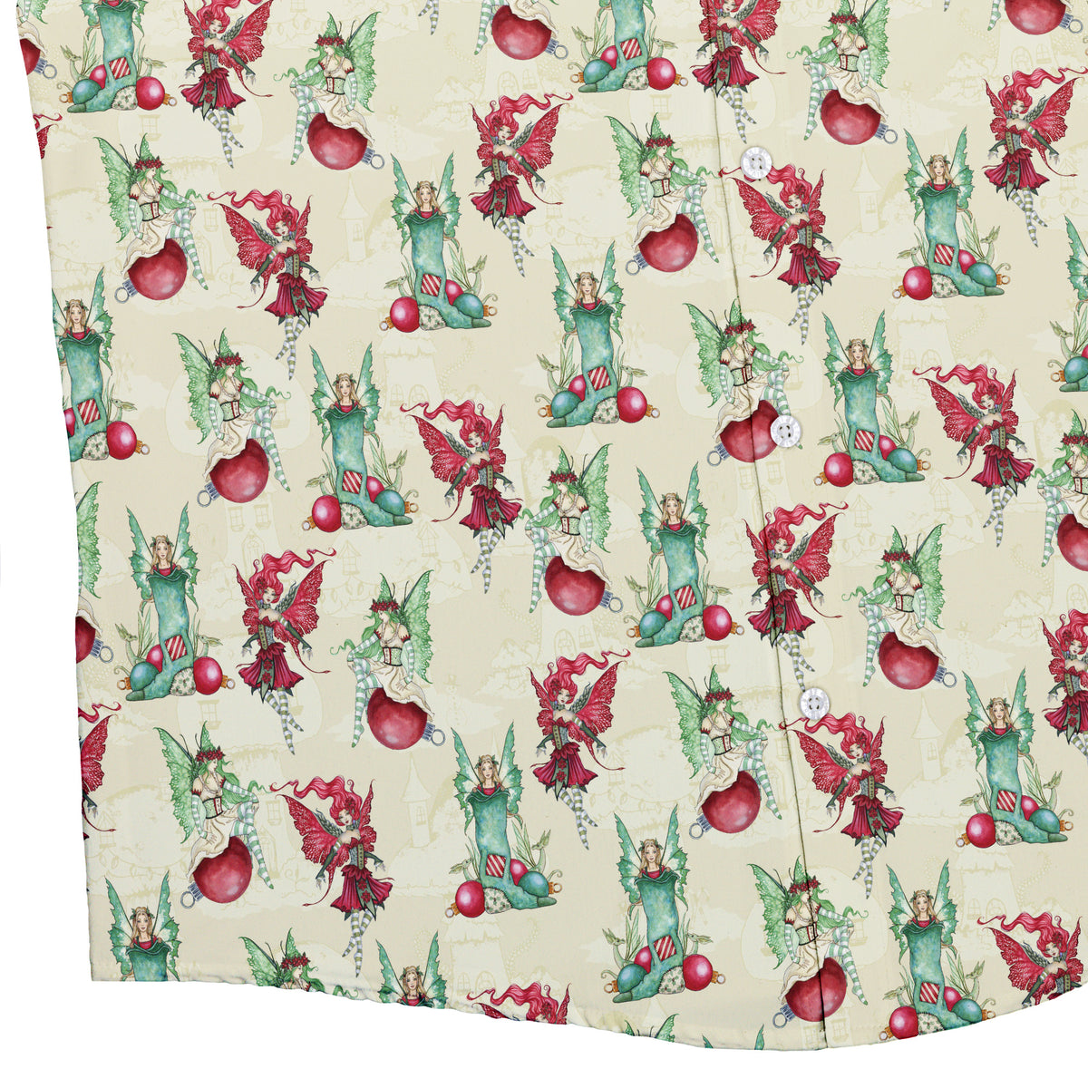 Holly Jolly Fairy Button Up Shirt Bottom Corner