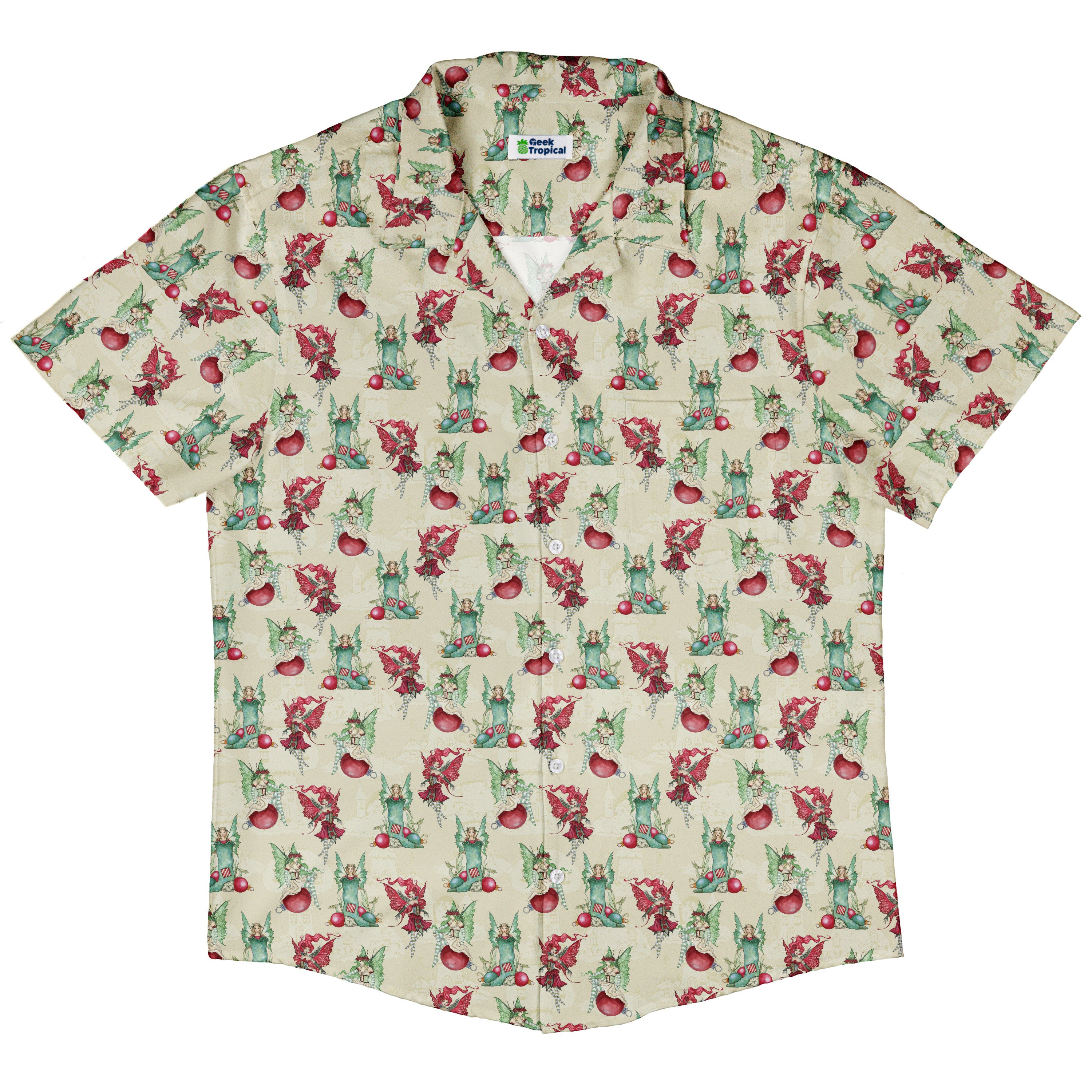 Holly Jolly Fairy Button Up Shirt Hawaiian Front