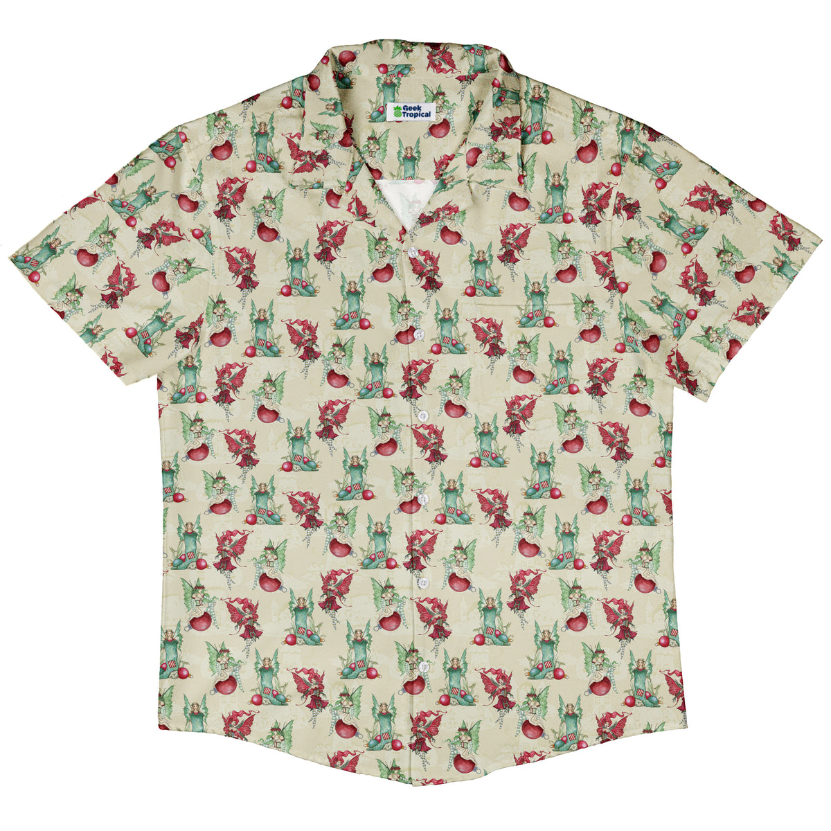 Holly Jolly Fairy Button Up Shirt Hawaiian Front