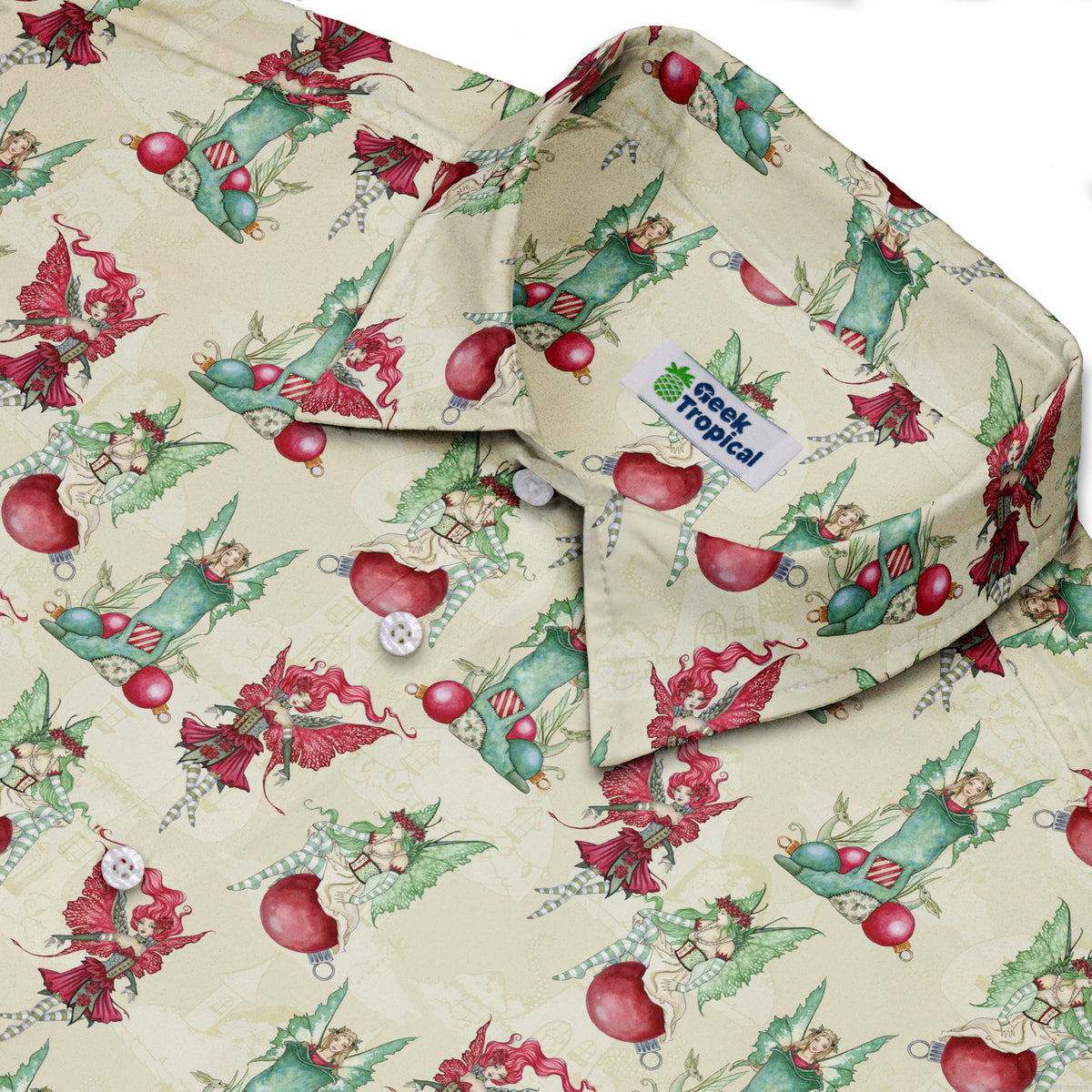 Holly Jolly Fairy Button Up Shirt Neck