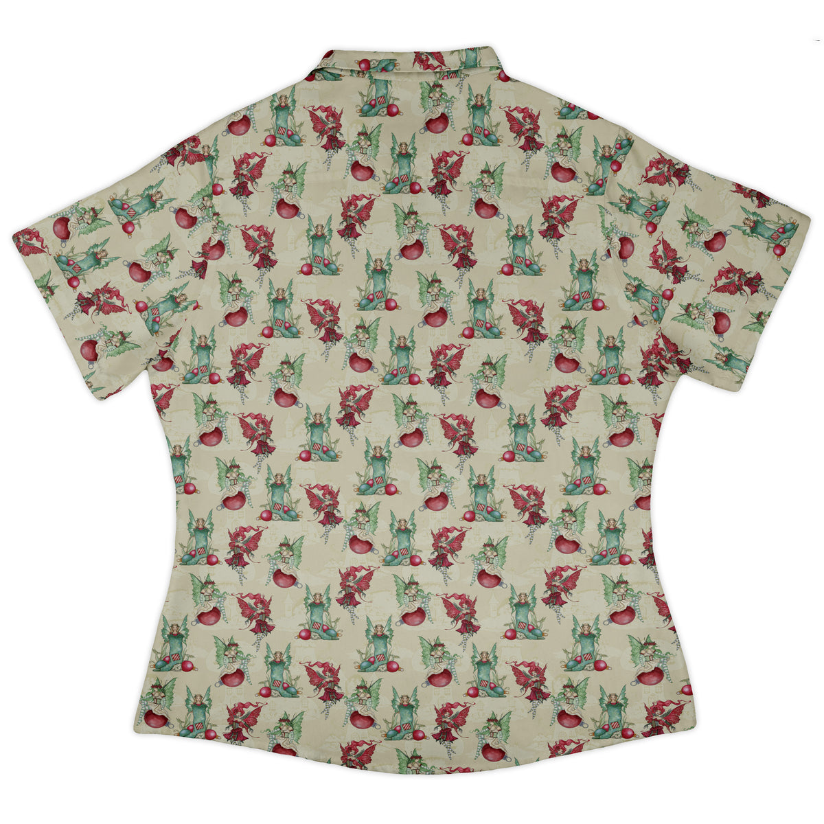 Holly Jolly Fairy Curvy Button Up Shirt womens back