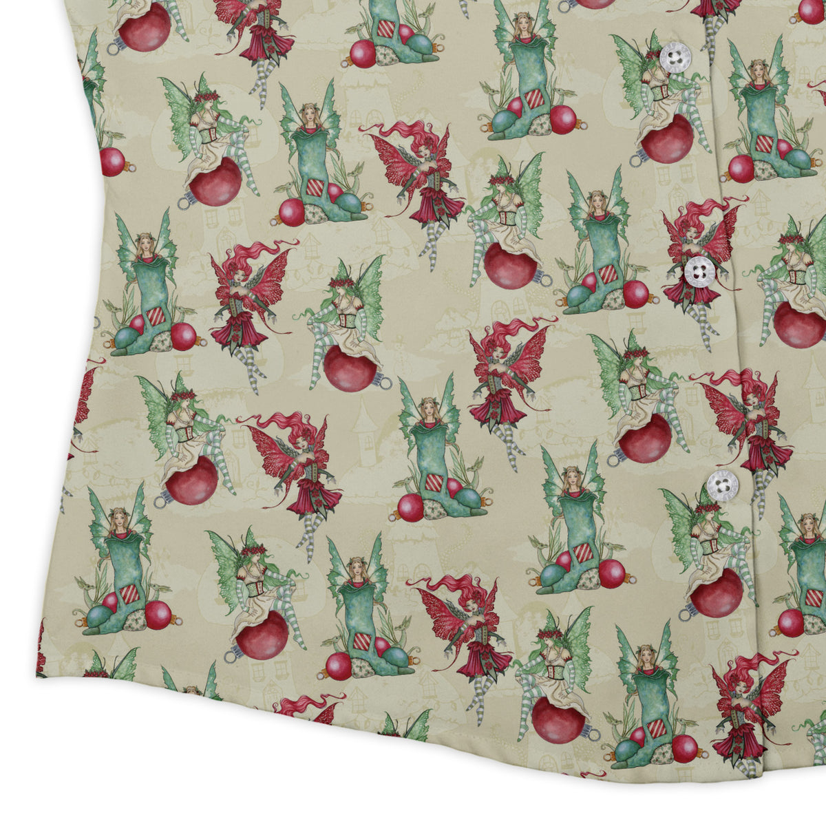Holly Jolly Fairy Curvy Button Up Shirt womens corner