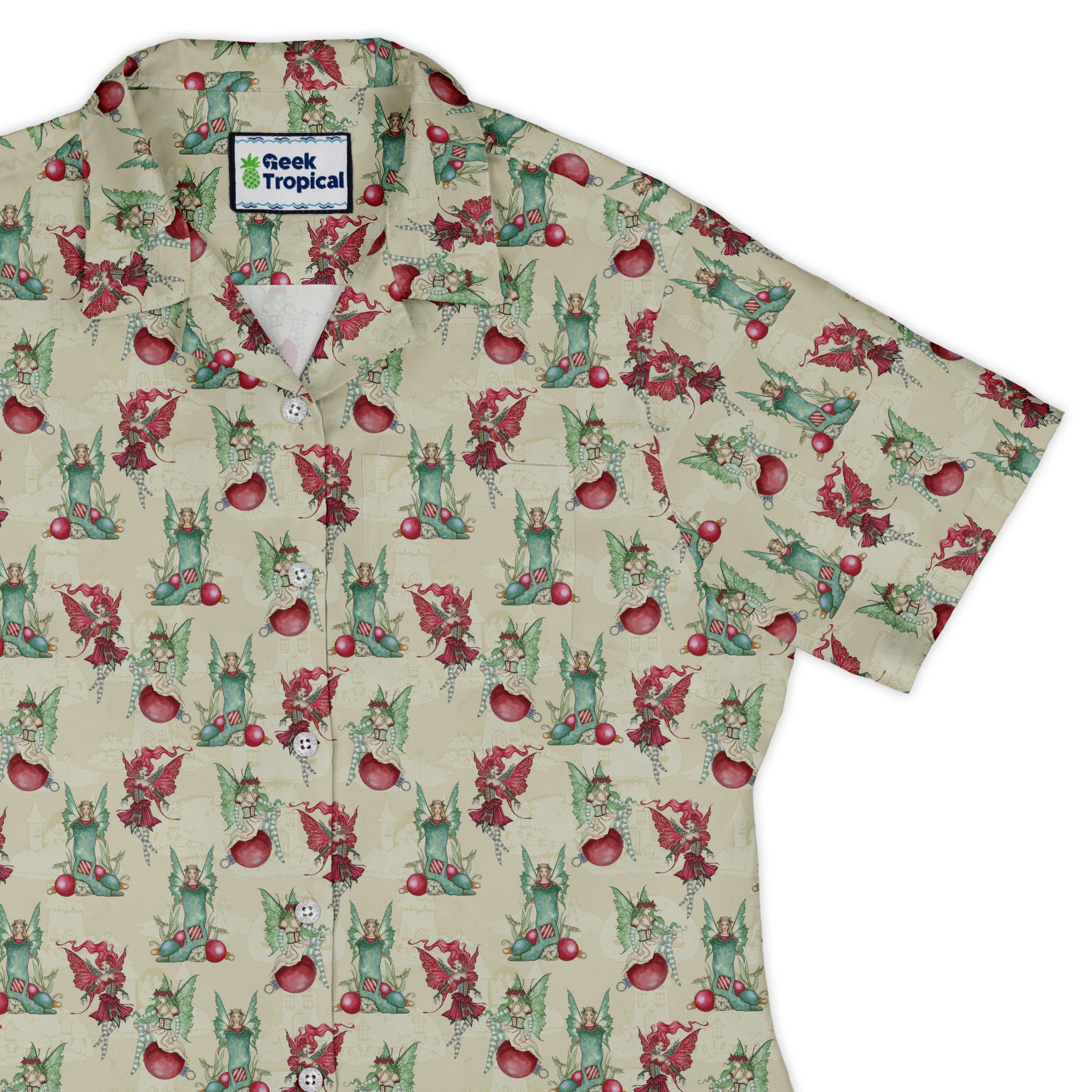 Holly Jolly Fairy Curvy Button Up Shirt womens top right