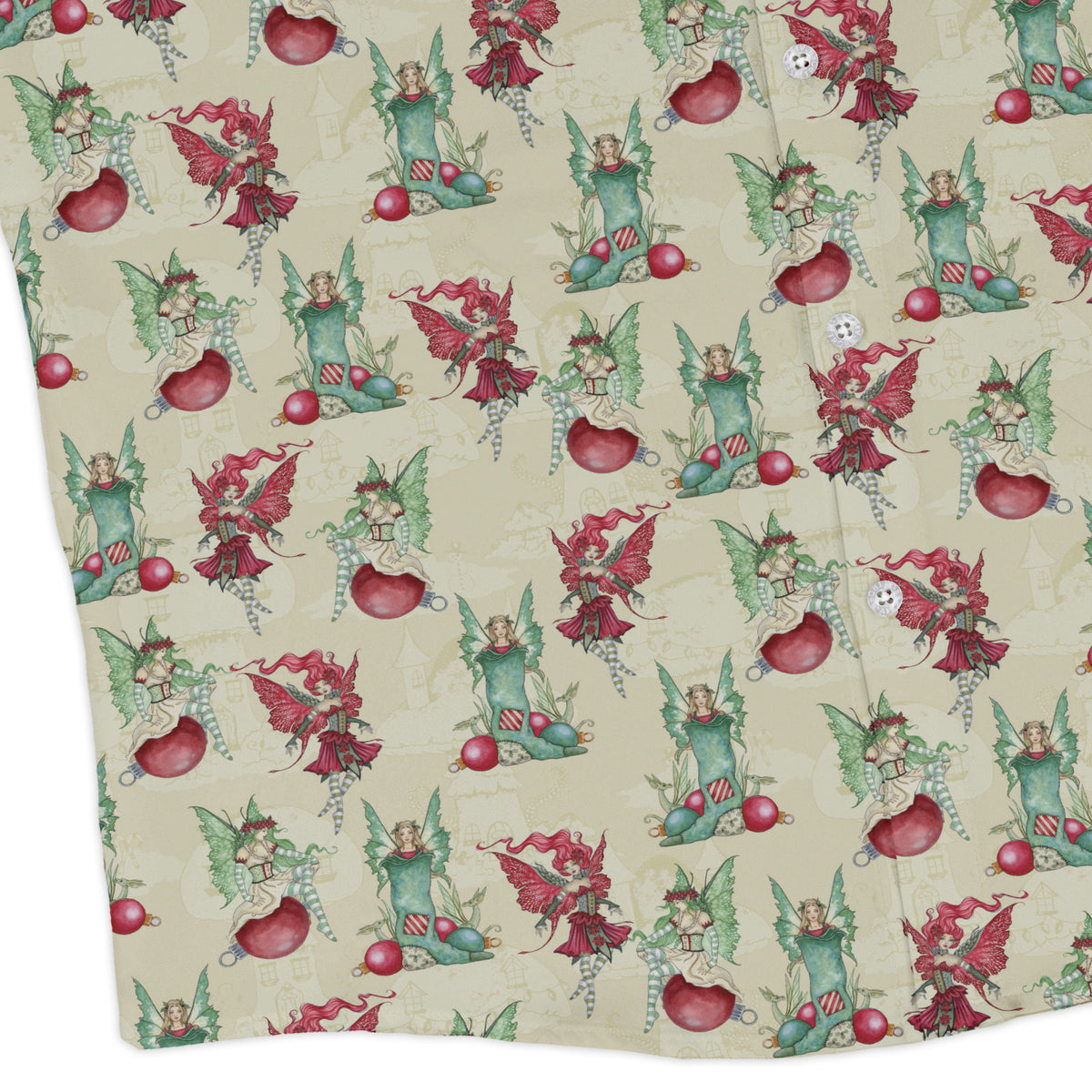 Holly Jolly Fairy Long Sleeve Button Up Shirt corner