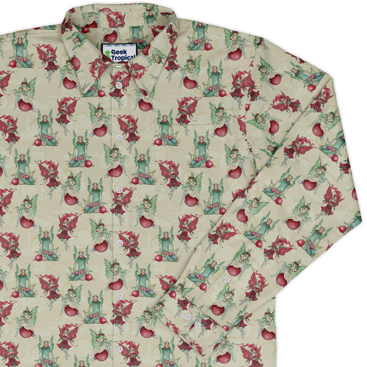 Holly Jolly Fairy Long Sleeve Button Up Shirt cover