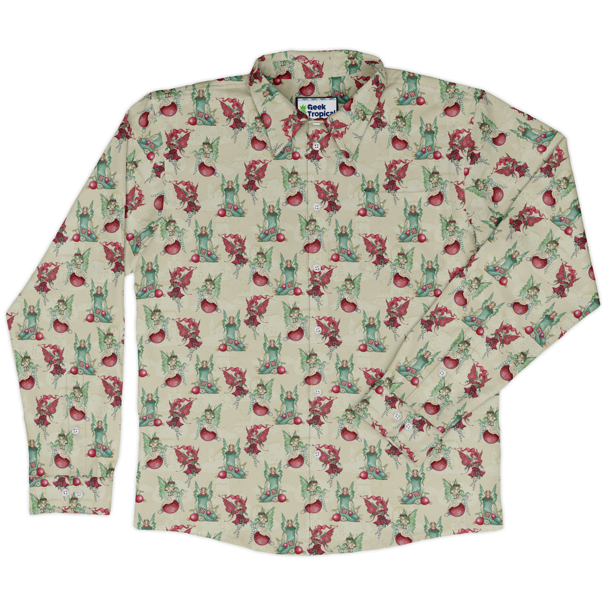 Holly Jolly Fairy Long Sleeve Button Up Shirt front