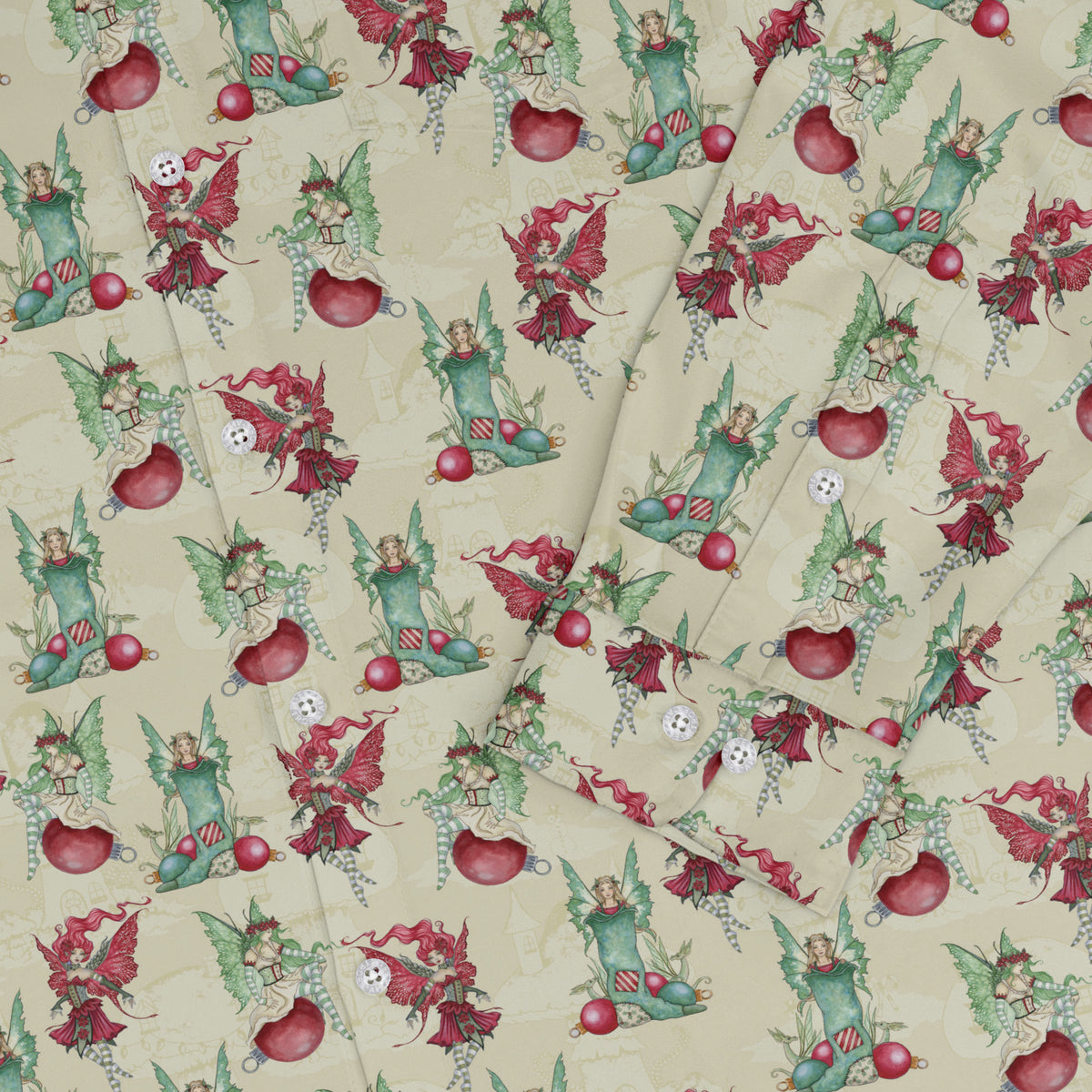 Holly Jolly Fairy Long Sleeve Button Up Shirt sleeve close