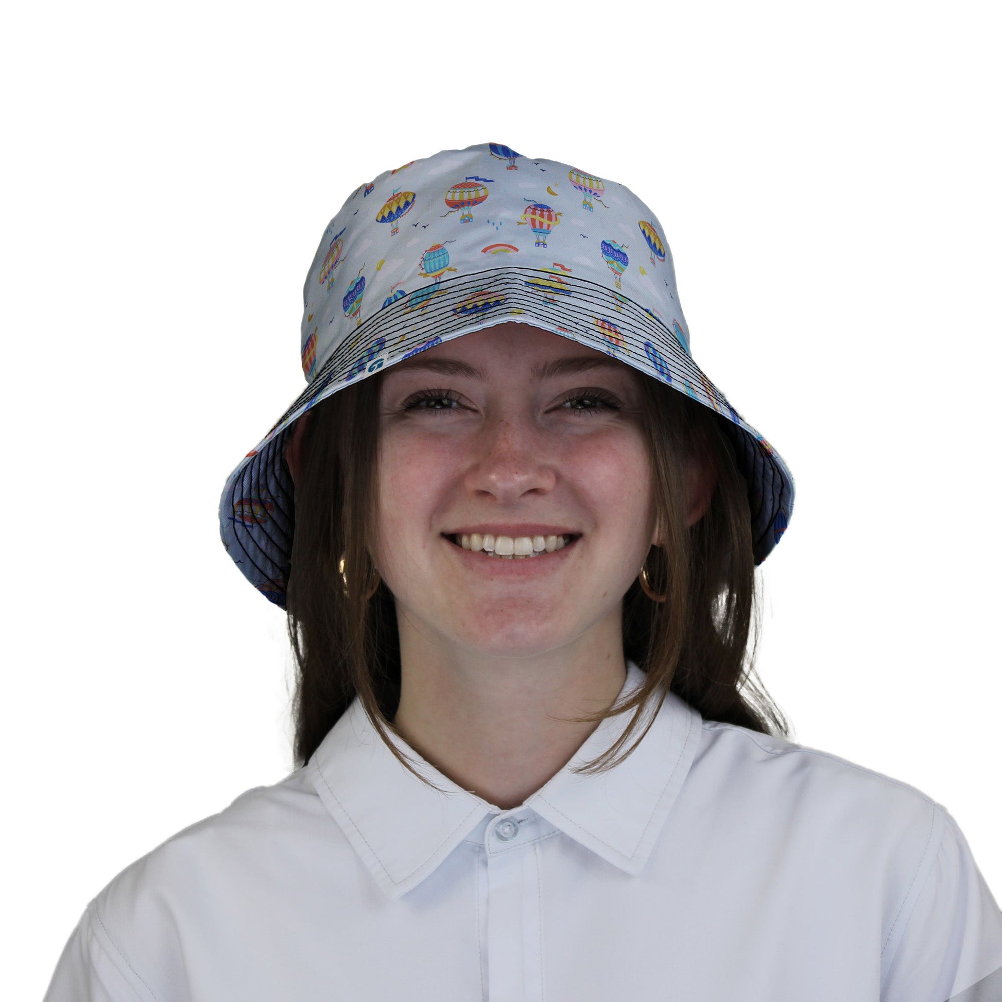 Hot Air Balloon Sky Bucket Hat Geek Nerd Design by Zirkus Design lx - B outer space & astronaut print