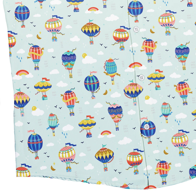 Hot Air Balloon Sky Button Up Shirt Geek Nerd adult sizing Design by Zirkus Design outer space & astronaut print