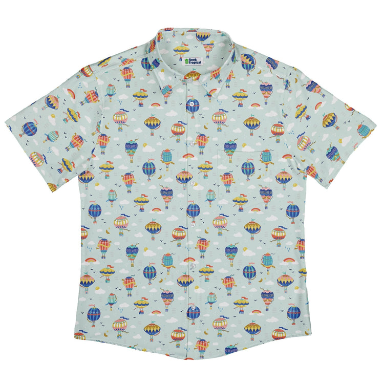 Hot Air Balloon Sky Button Up Shirt Geek Nerd adult sizing Design by Zirkus Design outer space & astronaut print