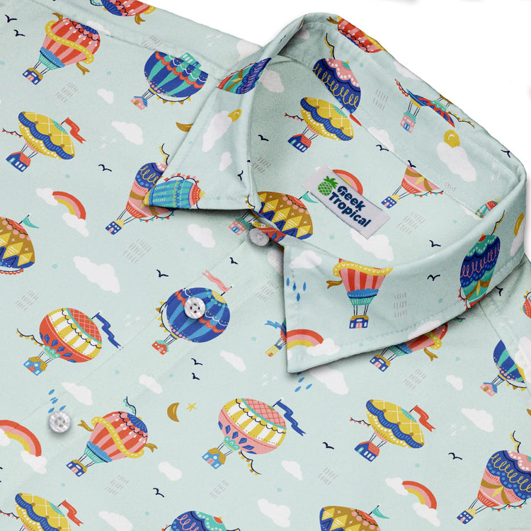 Hot Air Balloon Sky Button Up Shirt Geek Nerd adult sizing Design by Zirkus Design outer space & astronaut print