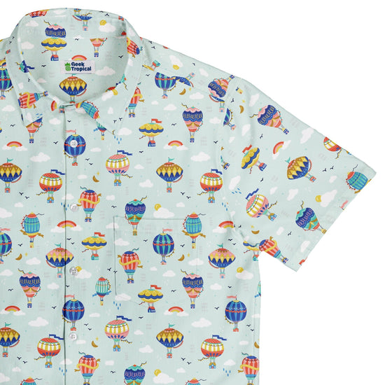 Hot Air Balloon Sky Button Up Shirt Geek Nerd adult sizing Design by Zirkus Design outer space & astronaut print