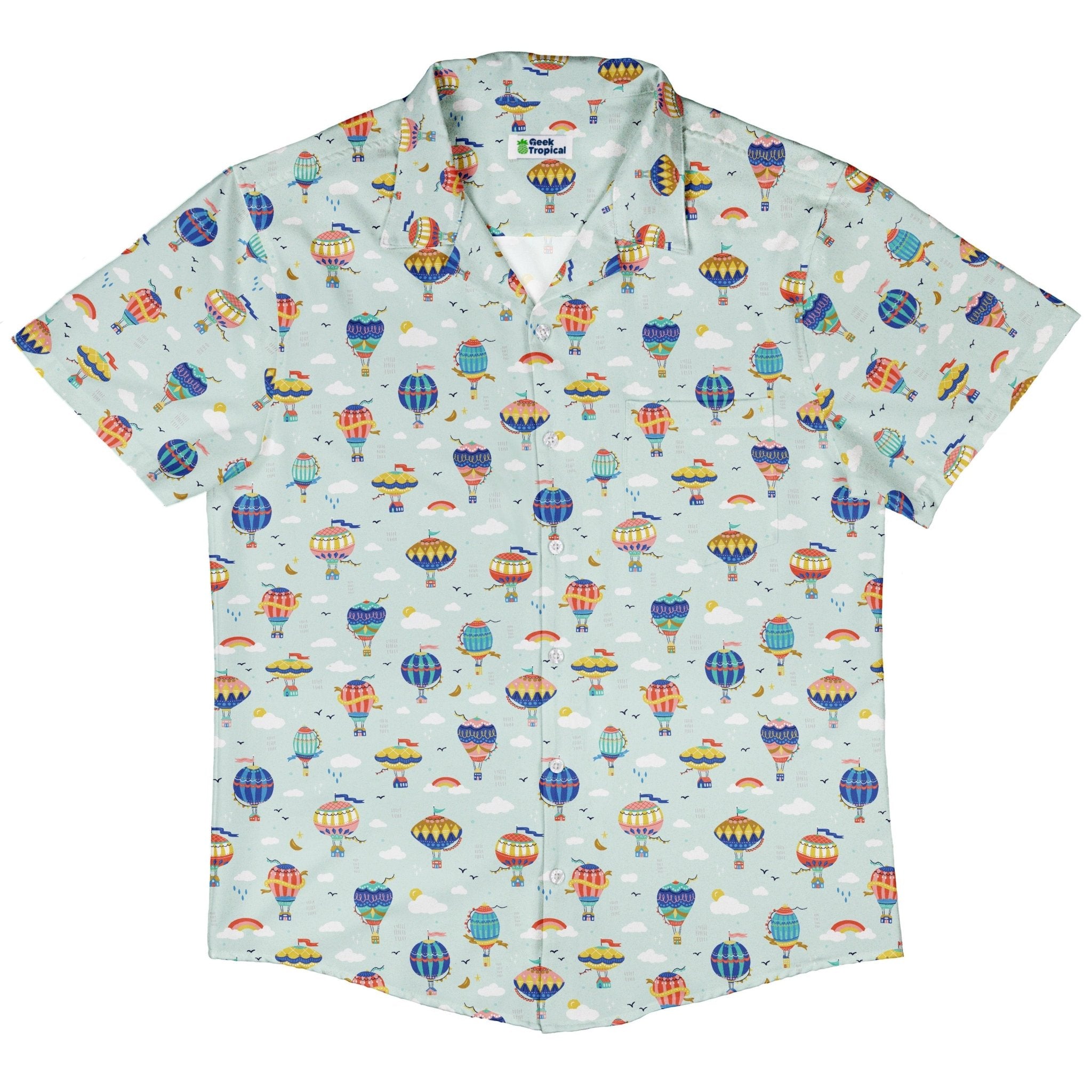 Hot Air Balloon Sky Button Up Shirt Geek Nerd adult sizing Design by Zirkus Design outer space & astronaut print