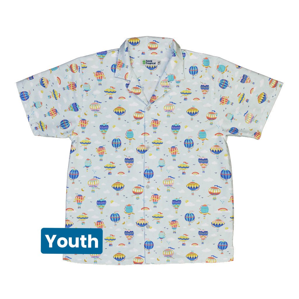 Hot Air Balloon Sky Youth Hawaiian Shirt Geek Nerd Design by Zirkus Design outer space & astronaut print q225