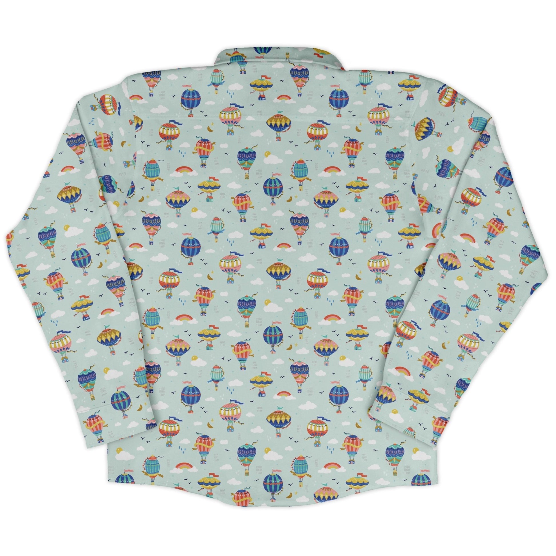 Hot Air Balloon Sky Long Sleeve Button Up Shirt Geek Nerd adult sizing Design by Zirkus Design FLOW DESC WRITING
