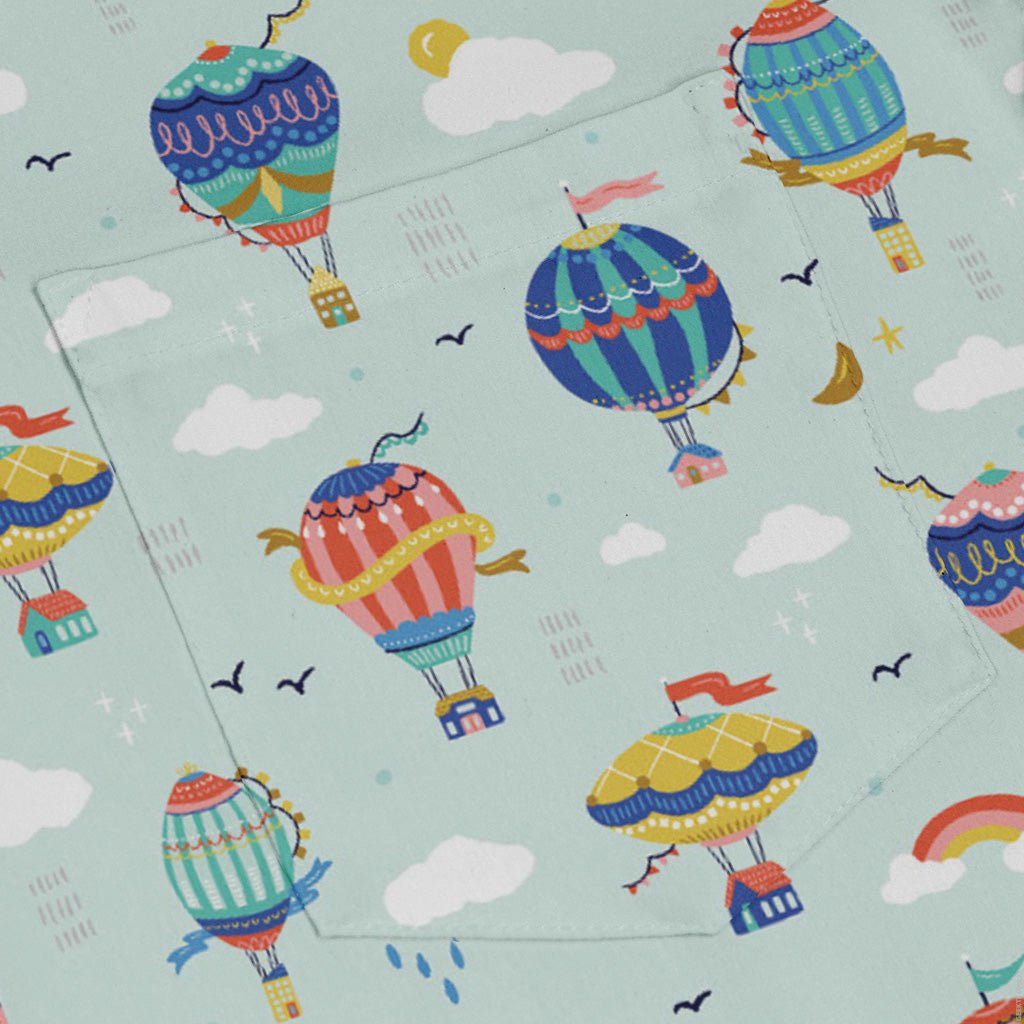 Hot Air Balloon Sky Long Sleeve Button Up Shirt Geek Nerd adult sizing Design by Zirkus Design FLOW DESC WRITING
