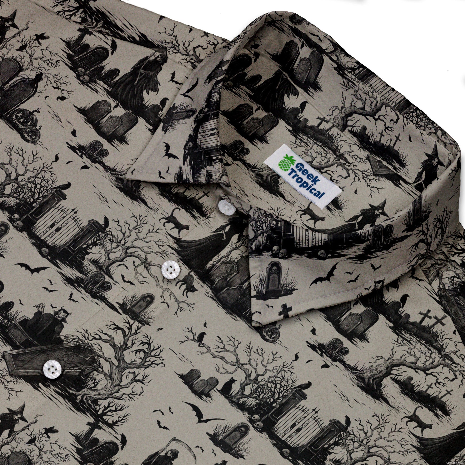 Huanted Graveyard Dark Button Up Shirt Geek Nerd 0925 adult sizing All Adult Button Up Shirts