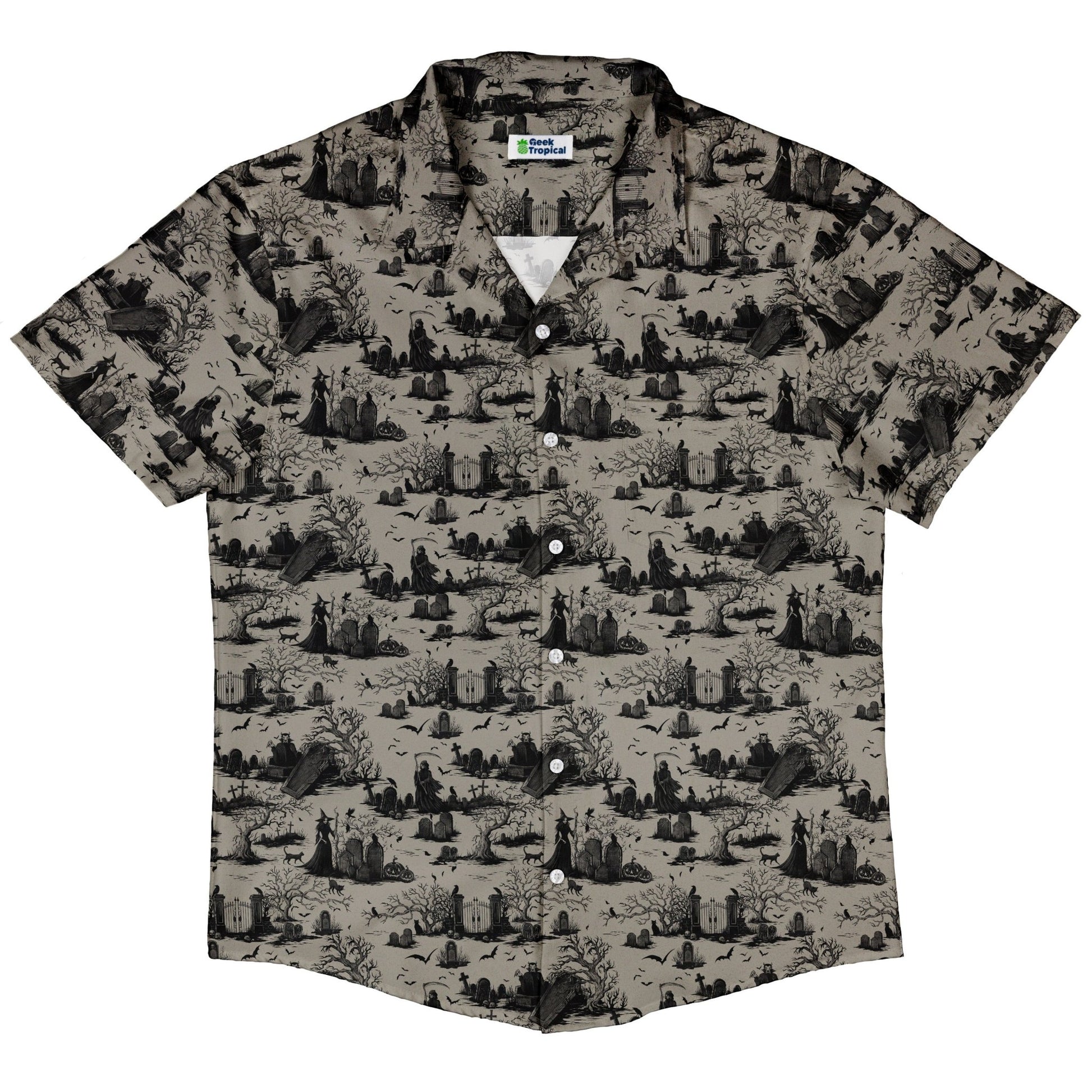 Huanted Graveyard Dark Button Up Shirt Geek Nerd 0925 adult sizing All Adult Button Up Shirts