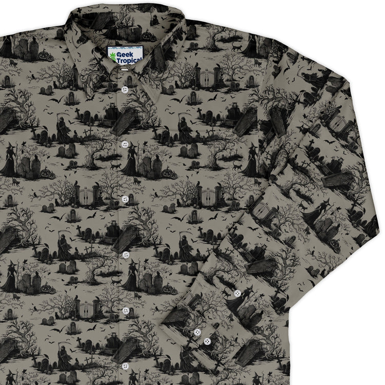 Huanted Graveyard Dark Long Sleeve Button Up Shirt Geek Nerd 0925 adult sizing All Adult Button Up Shirts