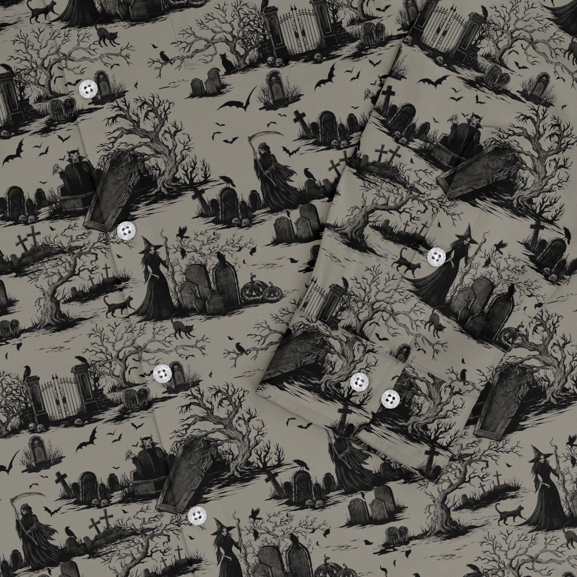 Huanted Graveyard Dark Long Sleeve Button Up Shirt Geek Nerd 0925 adult sizing All Adult Button Up Shirts