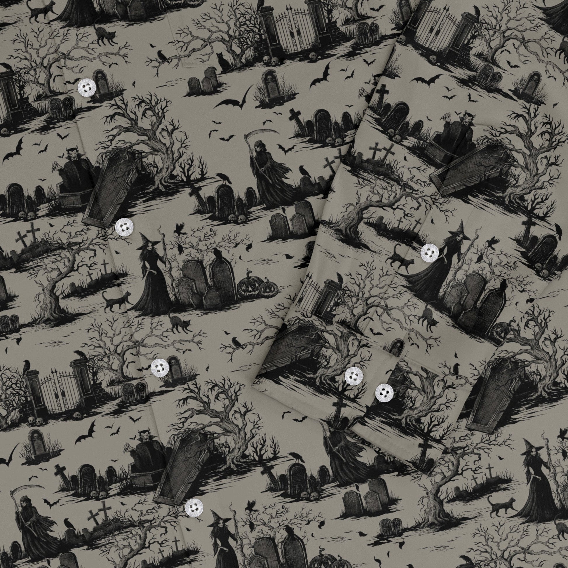 Huanted Graveyard Dark Long Sleeve Button Up Shirt Geek Nerd 0925 adult sizing All Adult Button Up Shirts