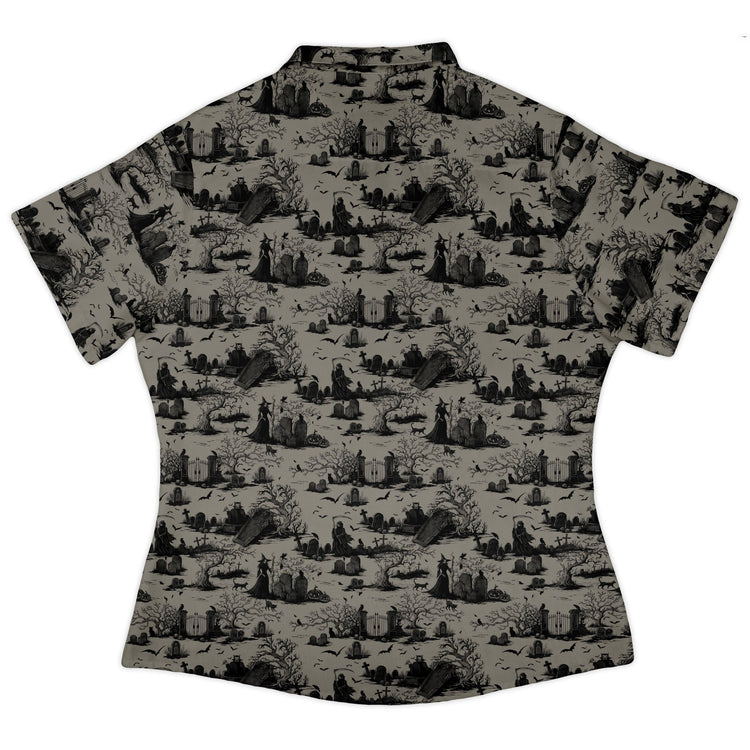 Huanted Graveyard Dark Curvy Button Up Shirt Geek Nerd 0925 All Adult Button Up Shirts Design by Episodic