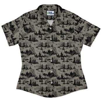 Huanted Graveyard Dark Curvy Button Up Shirt Geek Nerd 0925 All Adult Button Up Shirts Design by Episodic