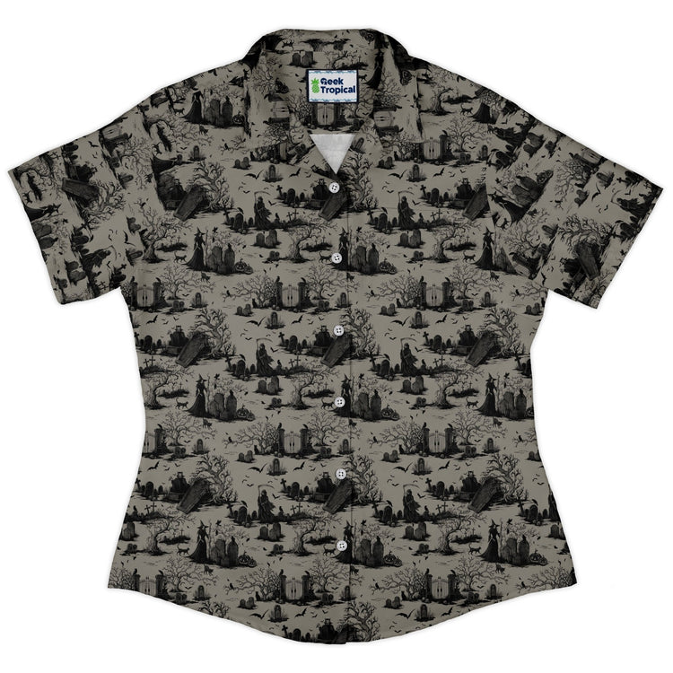 Huanted Graveyard Dark Curvy Button Up Shirt Geek Nerd 0925 All Adult Button Up Shirts Design by Episodic