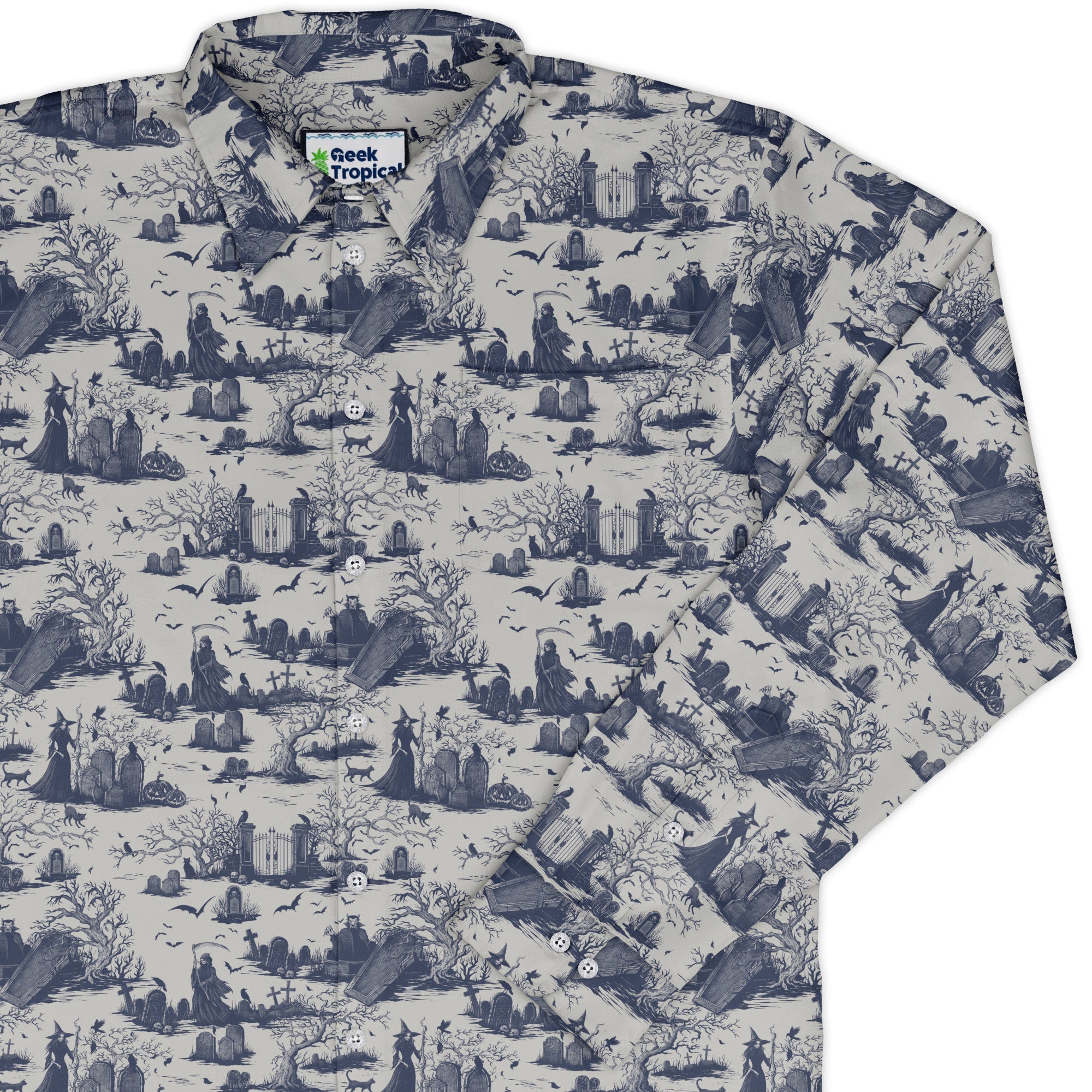 Huanted Graveyard Light Long Sleeve Button Up Shirt Geek Nerd 0925 adult sizing All Adult Button Up Shirts